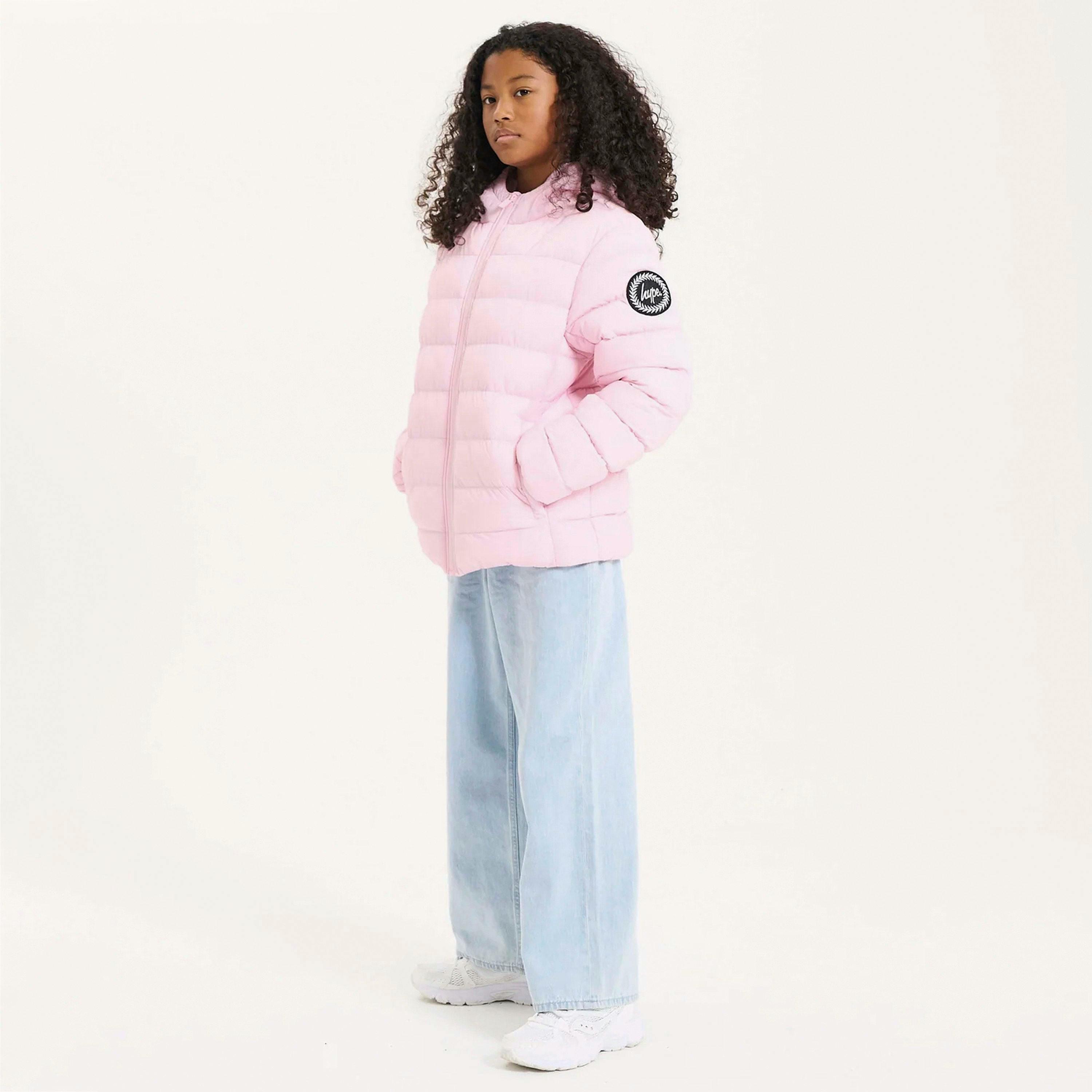 Girls Padded Jacket Kids Pink Hooded Quilted Warm Winter Coat , view 3 of 5
