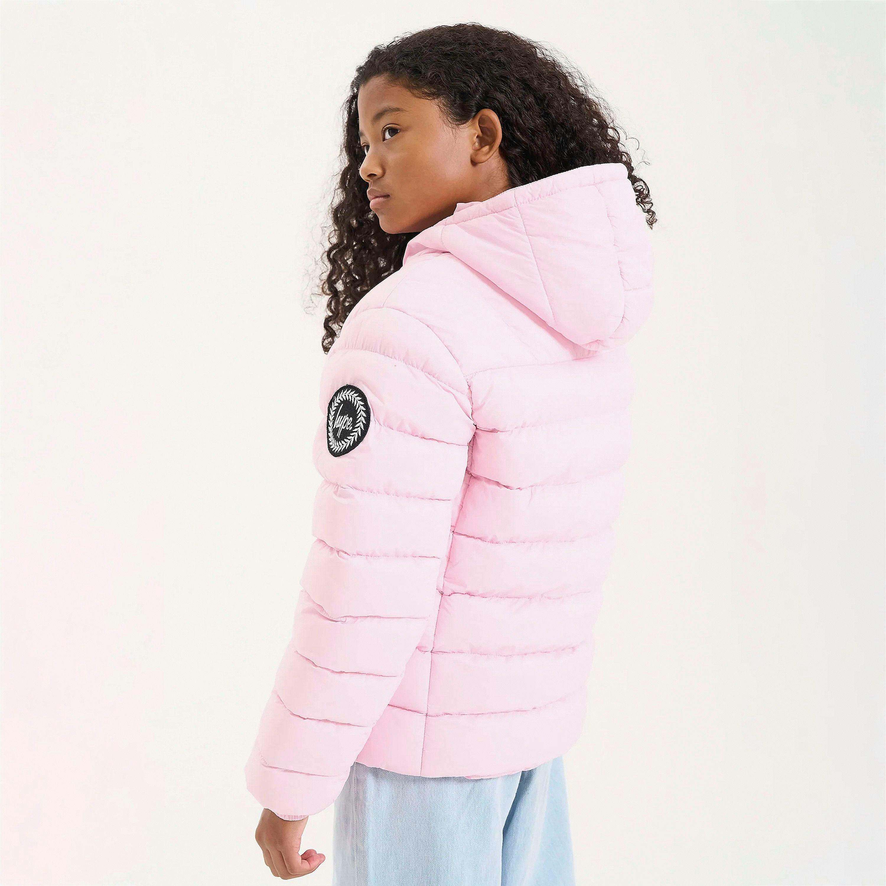 Girls Padded Jacket Kids Pink Hooded Quilted Warm Winter Coat , view 4 of 5