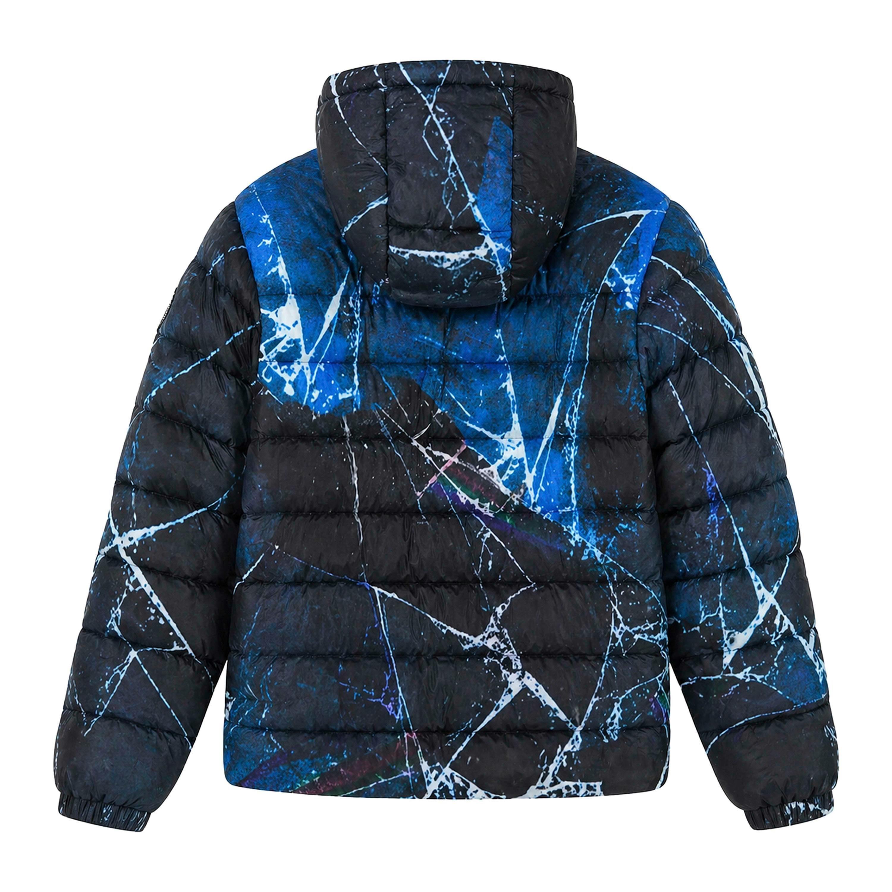 Boys Padded Jacket Kids Black Blue Hooded Quilted Warm Winter Coat , view 2 of 5