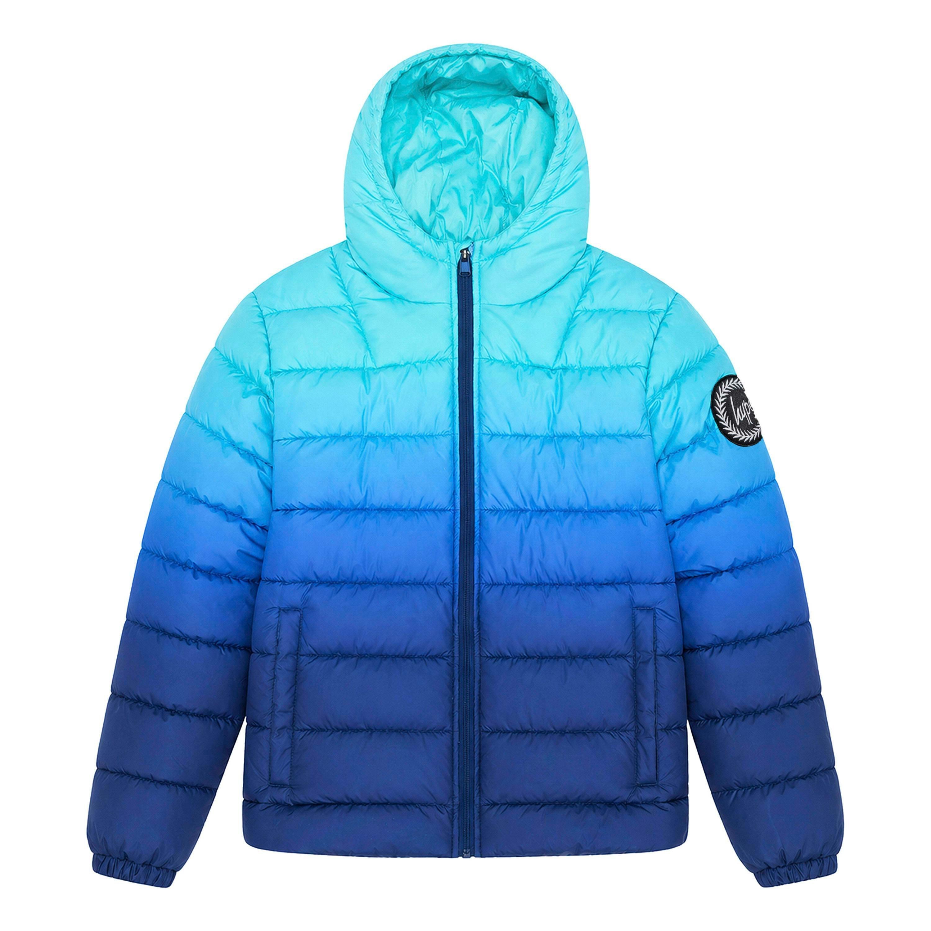 Boys Padded Jacket Kids Blue Ocean Fade Hooded Quilted Warm Coat , view 1 of 5