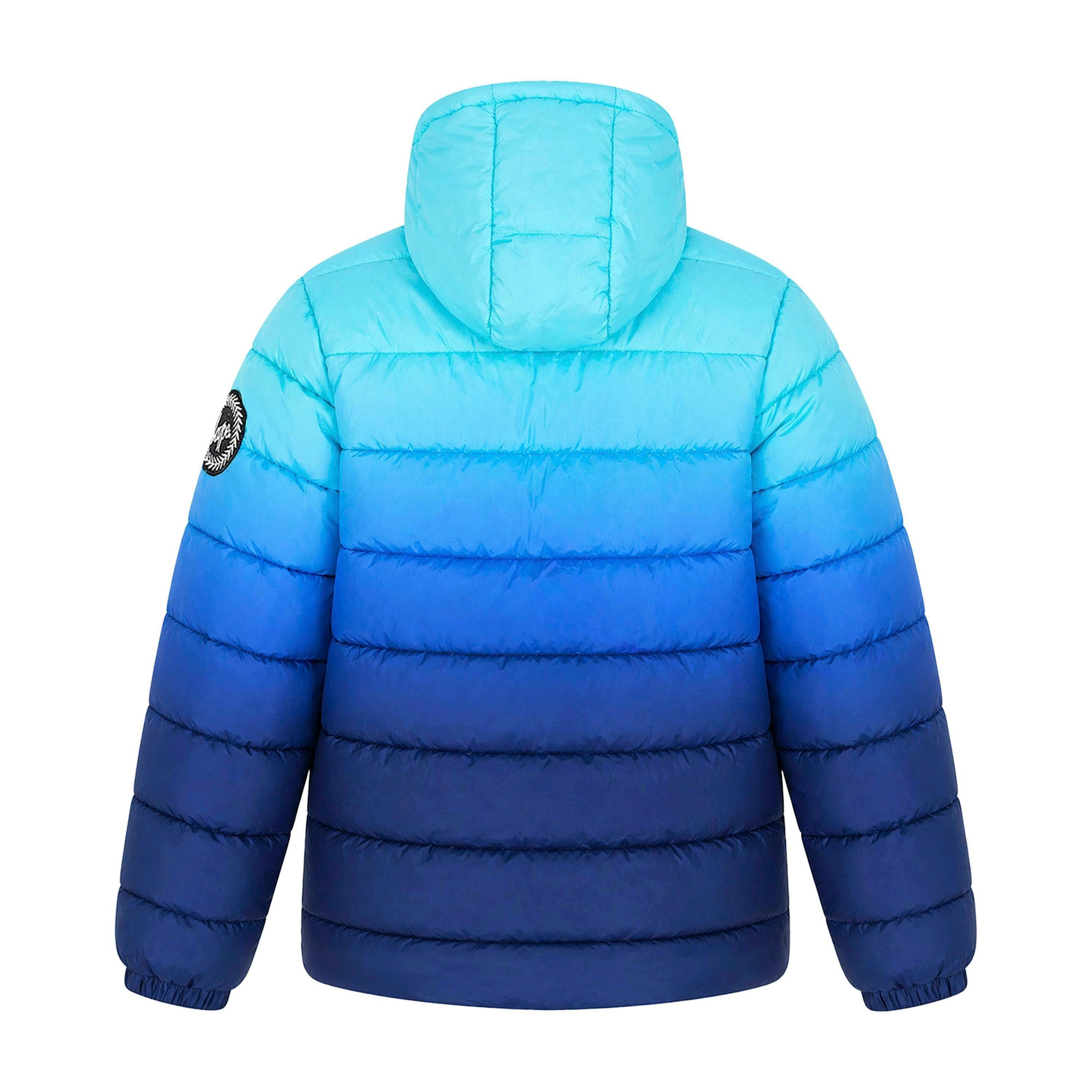 Boys Padded Jacket Kids Blue Ocean Fade Hooded Quilted Warm Coat , view 2 of 5