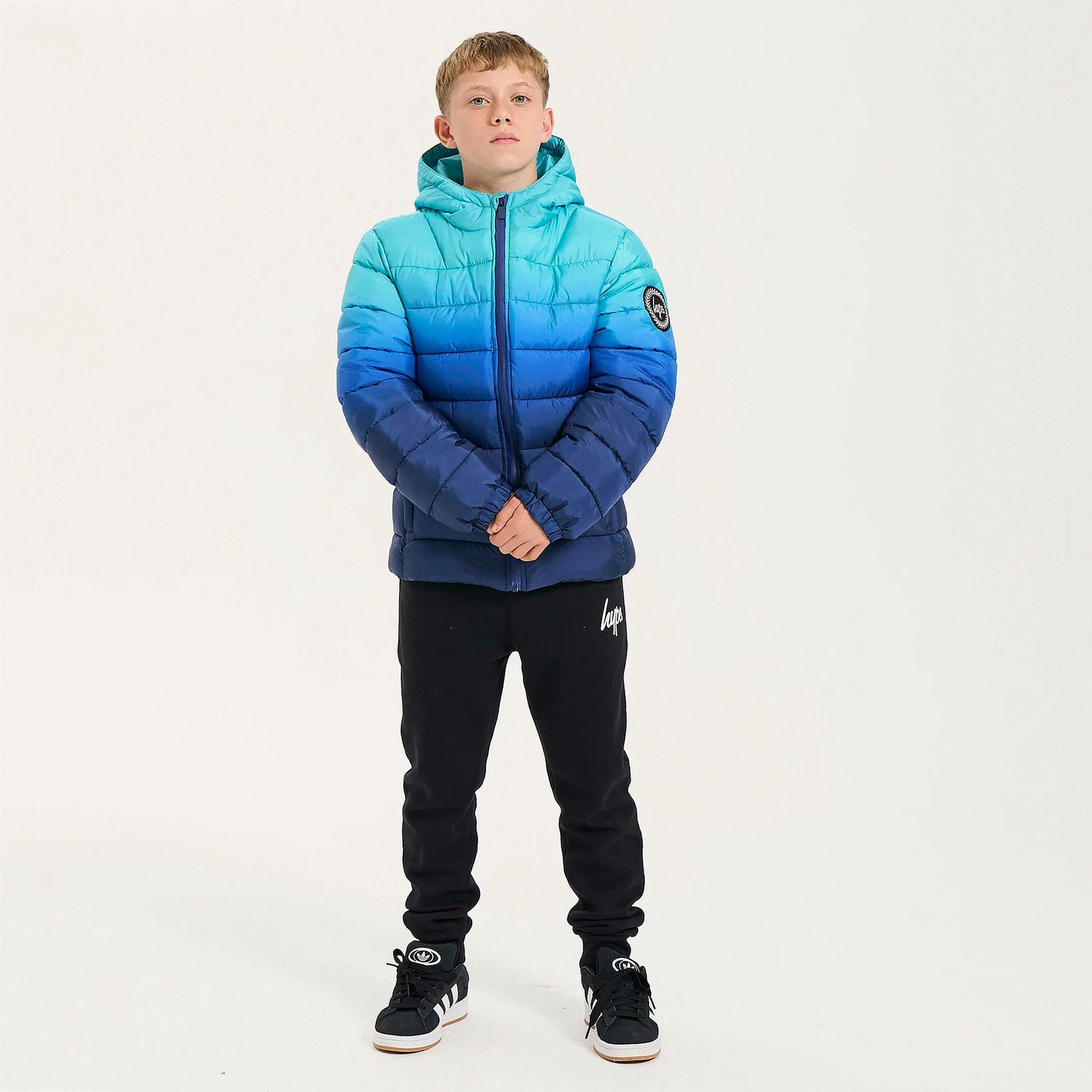 Boys Padded Jacket Kids Blue Ocean Fade Hooded Quilted Warm Coat , view 3 of 5