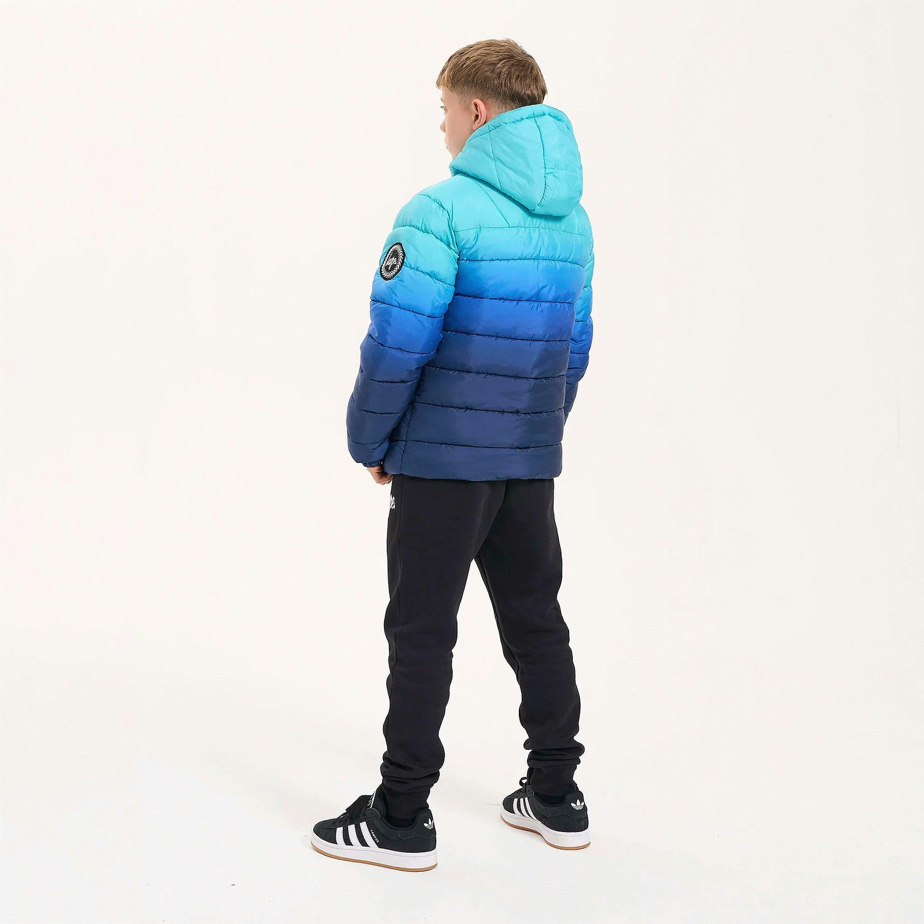 Boys Padded Jacket Kids Blue Ocean Fade Hooded Quilted Warm Coat , view 4 of 5