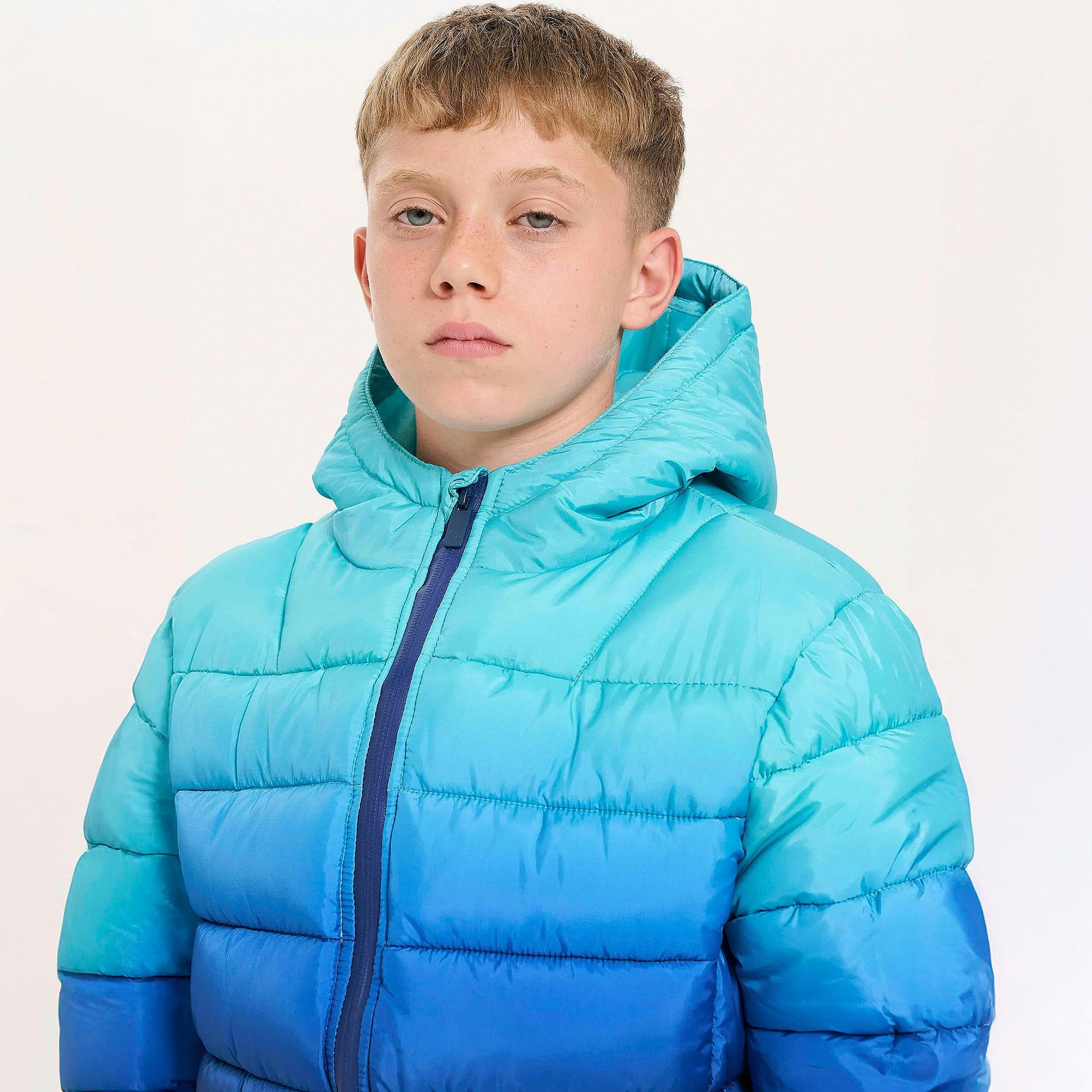 Boys Padded Jacket Kids Blue Ocean Fade Hooded Quilted Warm Coat , view 5 of 5