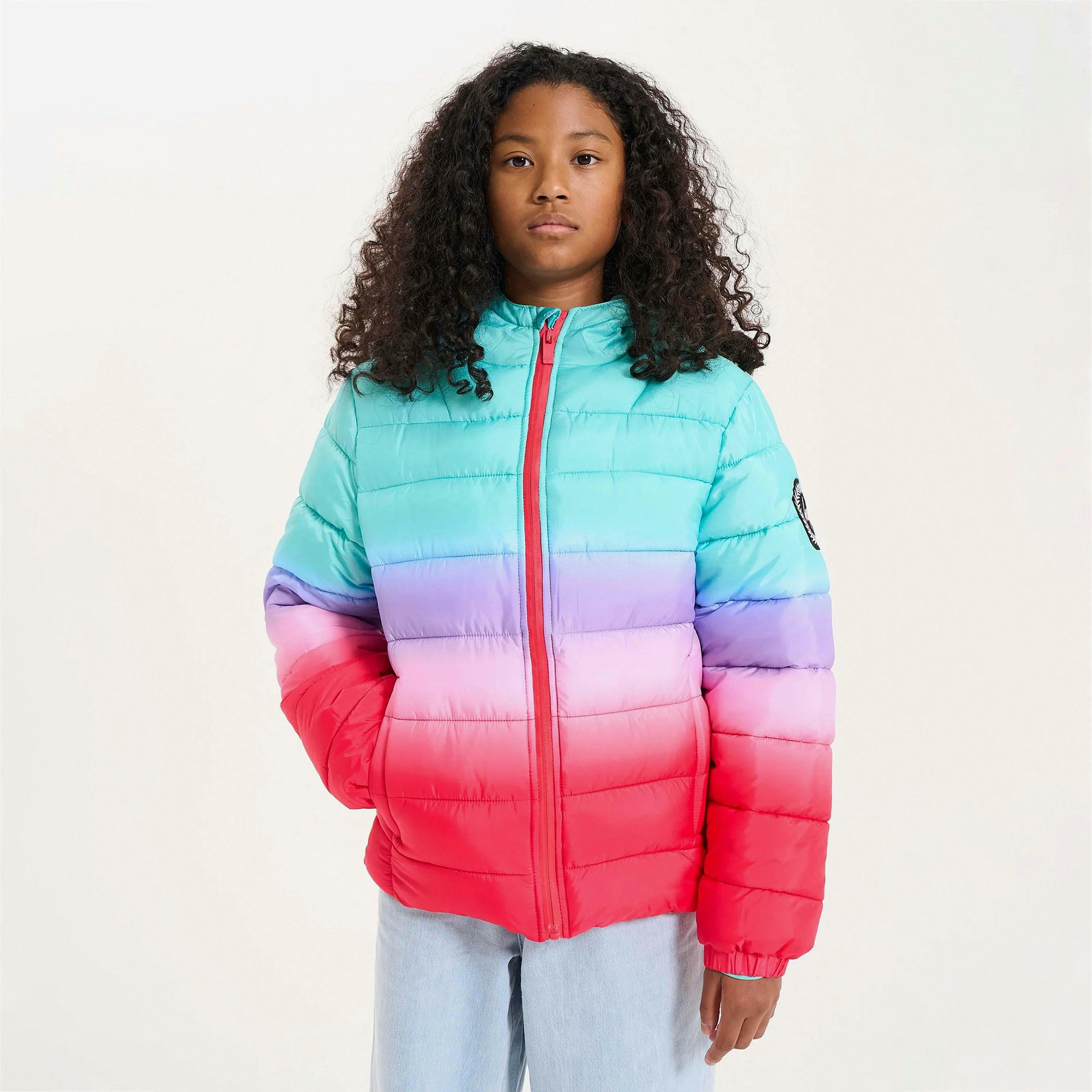 Girls Padded Jacket Kids Pink Hooded Quilted Warm Winter Coat , view 3 of 5