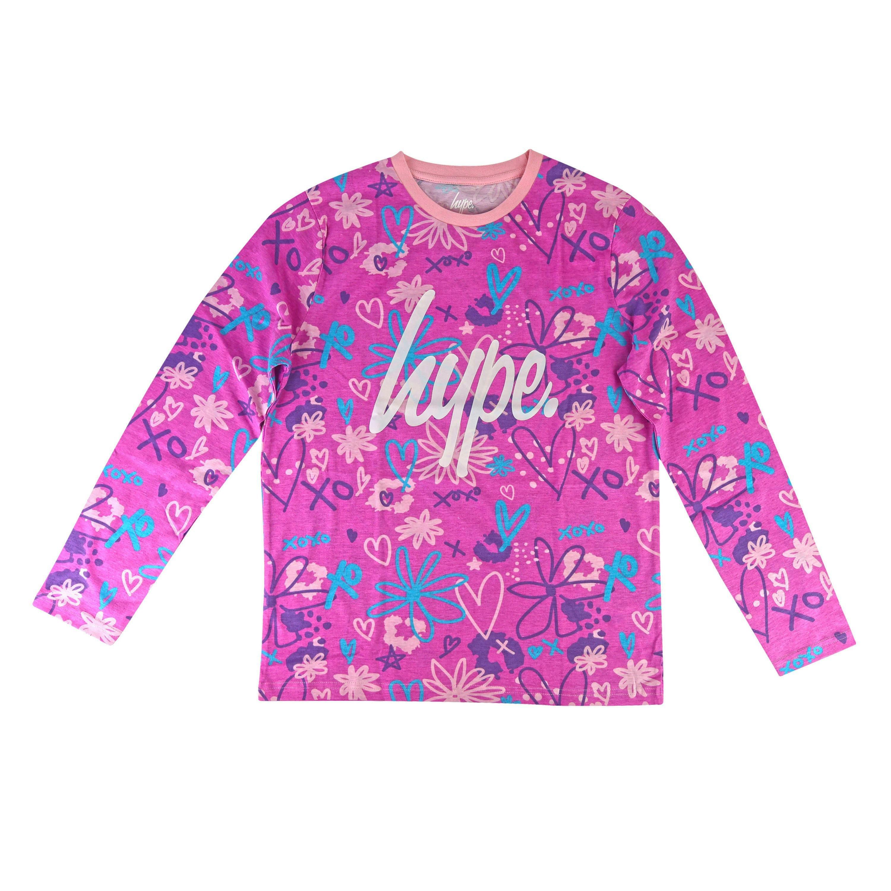 Girls 100% Cotton Scribble Pink Pyjama Set Long Sleeve Nightwear , view 2 of 5