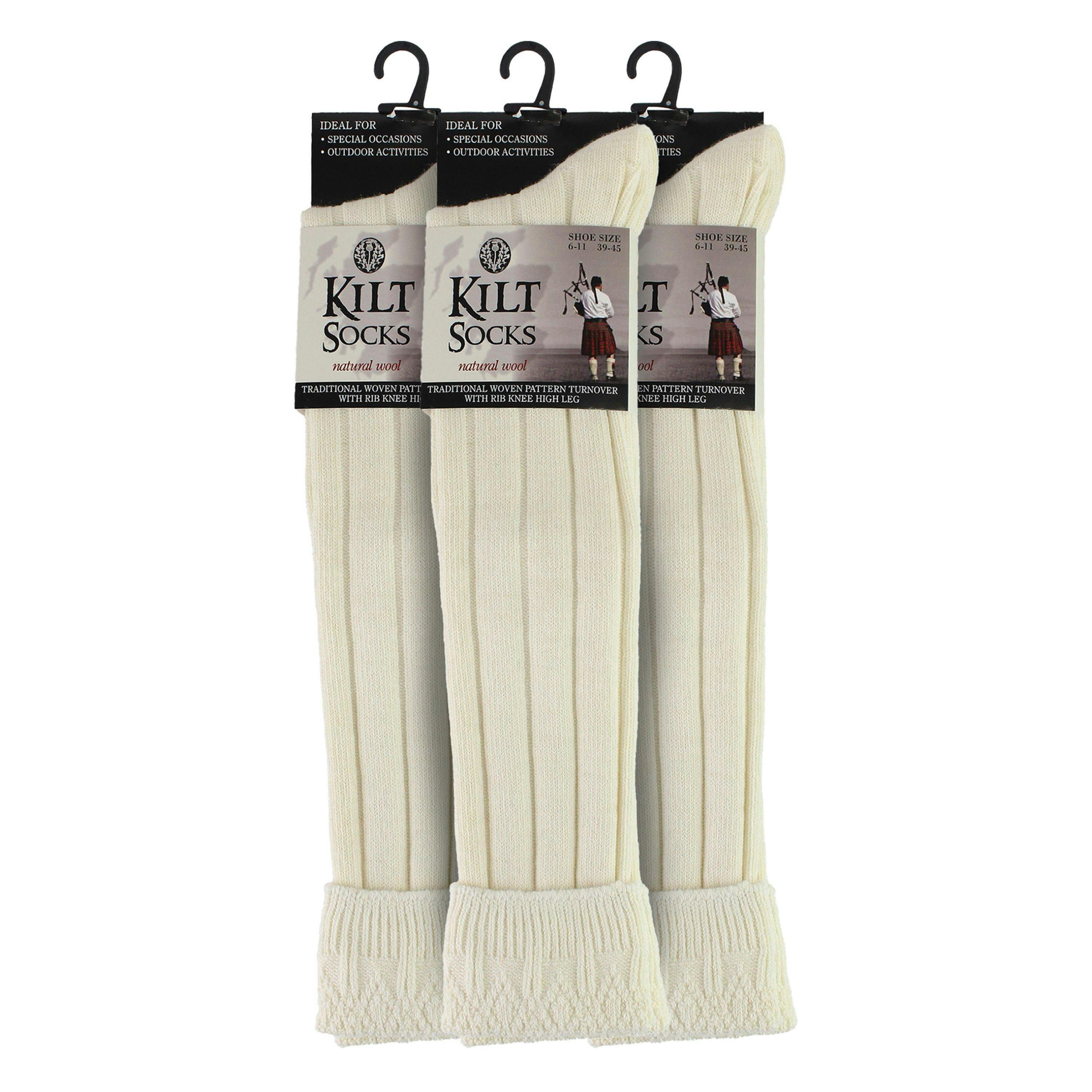 3 Pack Mens Wool Kilt Socks | Knee High Ribbed Turnover Cuff Warm Socks , view 2 of 5