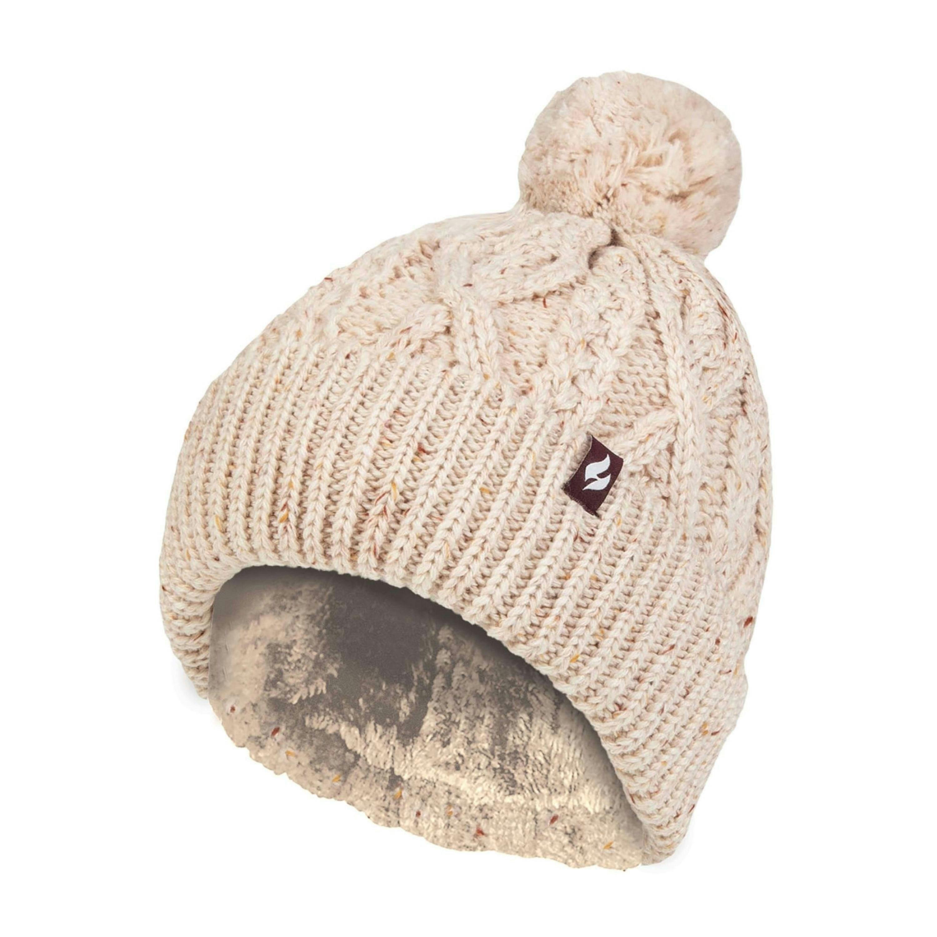 Cosy Pom Pom Bobble Hat for Women | Cable Knit Beanie with Fleece Lining , view 1 of 4