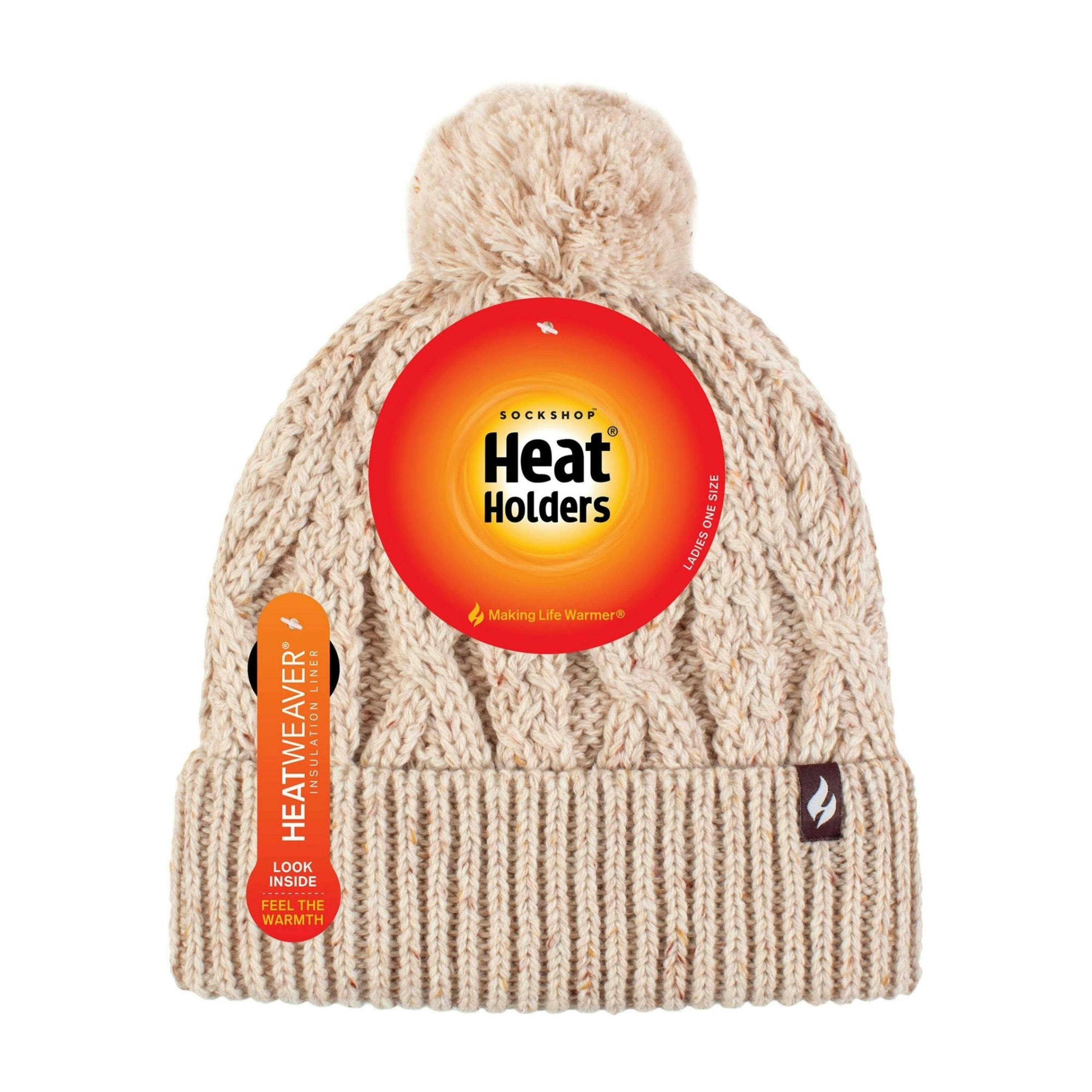 Cosy Pom Pom Bobble Hat for Women | Cable Knit Beanie with Fleece Lining , view 2 of 4