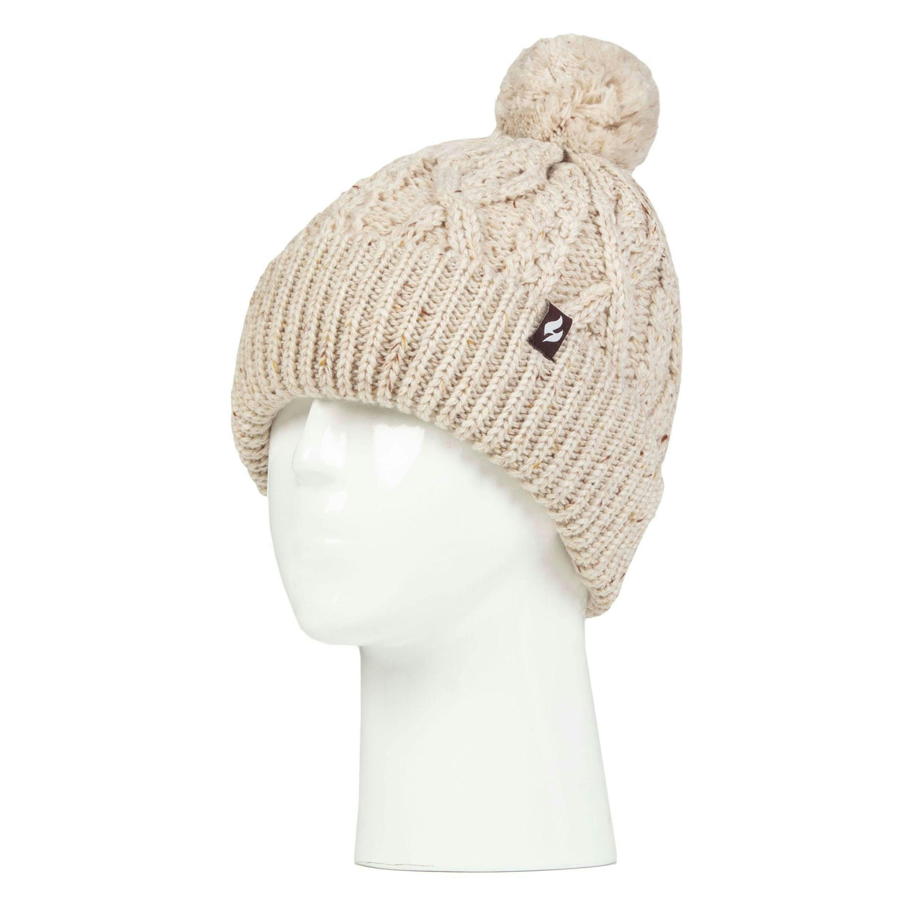 Cosy Pom Pom Bobble Hat for Women | Cable Knit Beanie with Fleece Lining , view 3 of 4