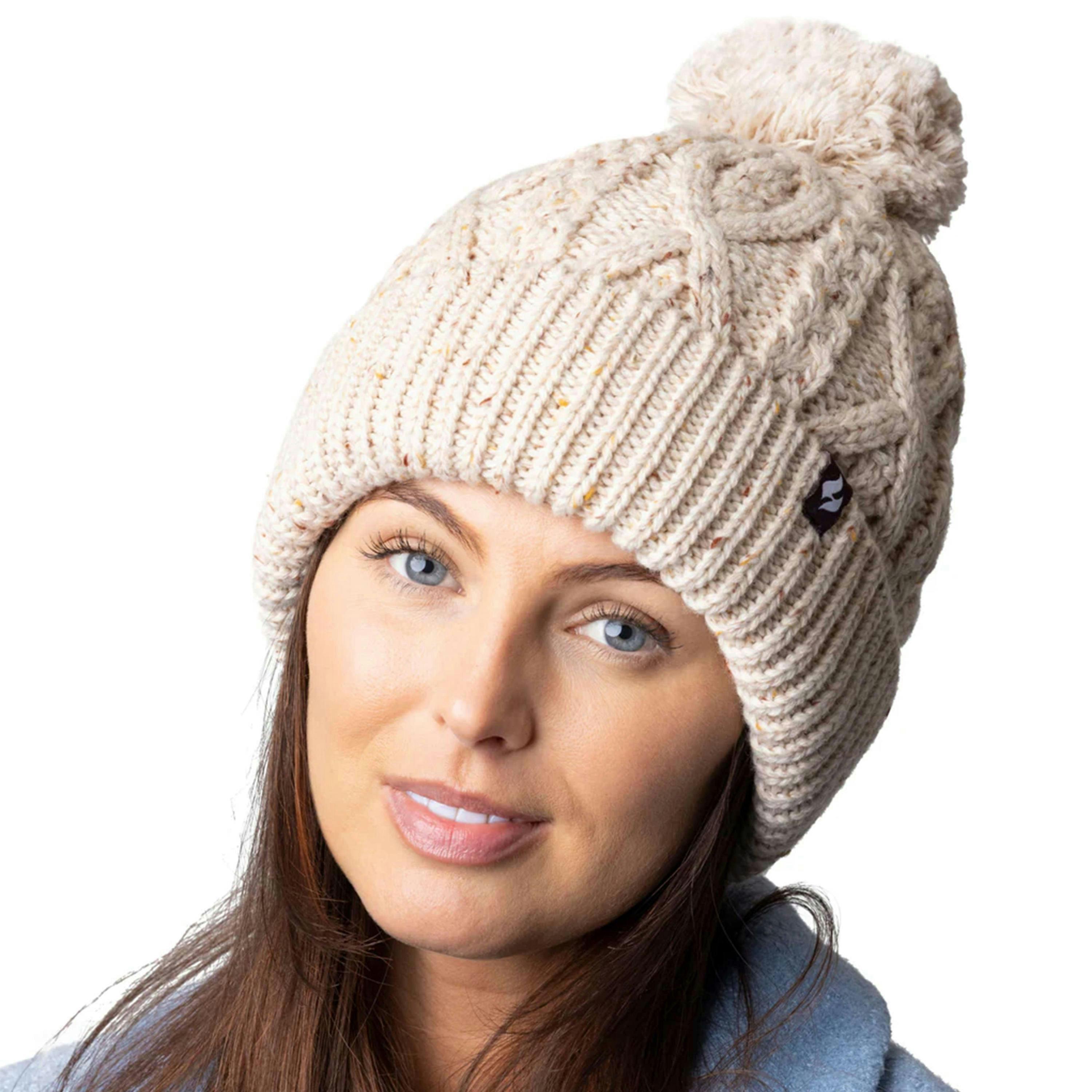 Cosy Pom Pom Bobble Hat for Women | Cable Knit Beanie with Fleece Lining , view 4 of 4