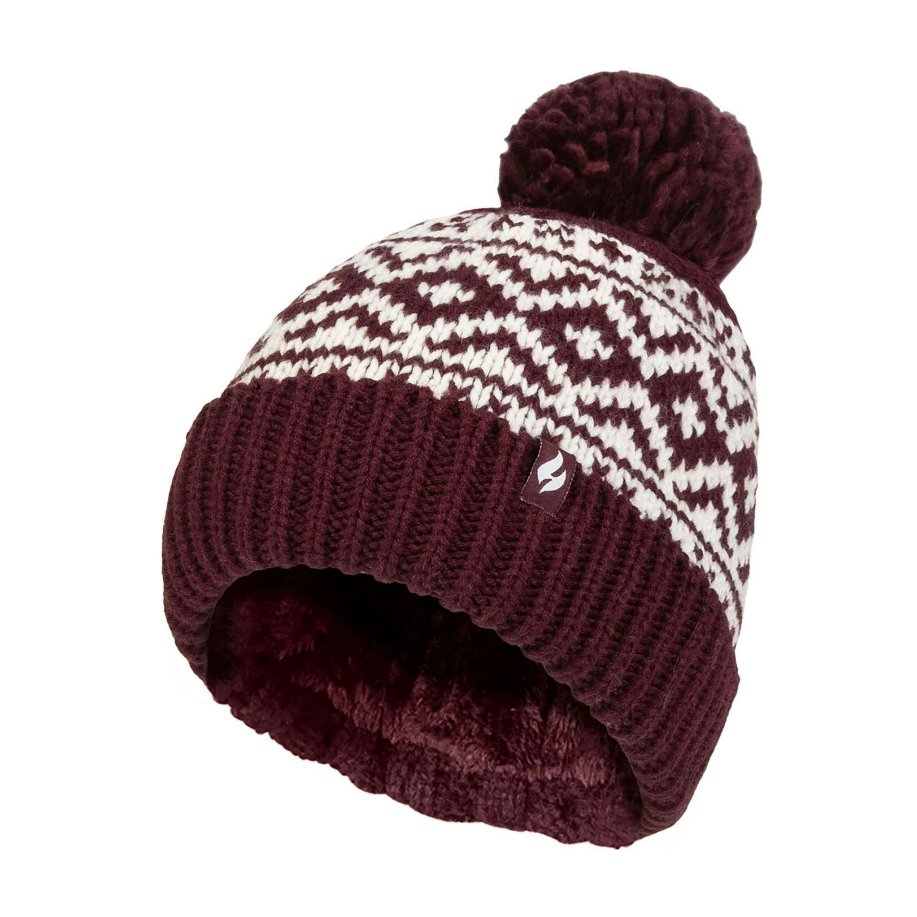 Cosy Patterned Bobble Hat for Women | Cable Knit Beanie with Fleece Lining , view 1 of 4