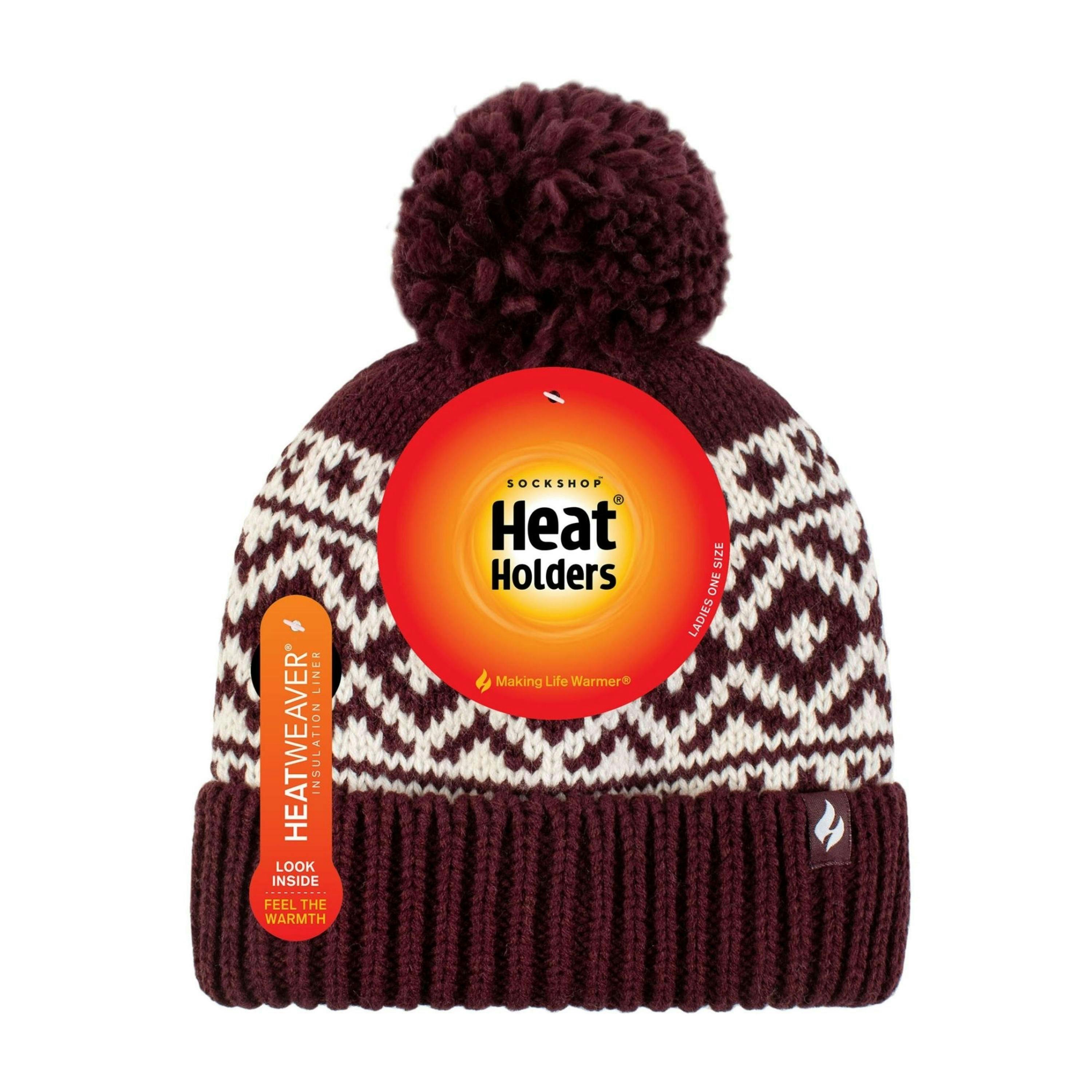 Cosy Patterned Bobble Hat for Women | Cable Knit Beanie with Fleece Lining , view 2 of 4