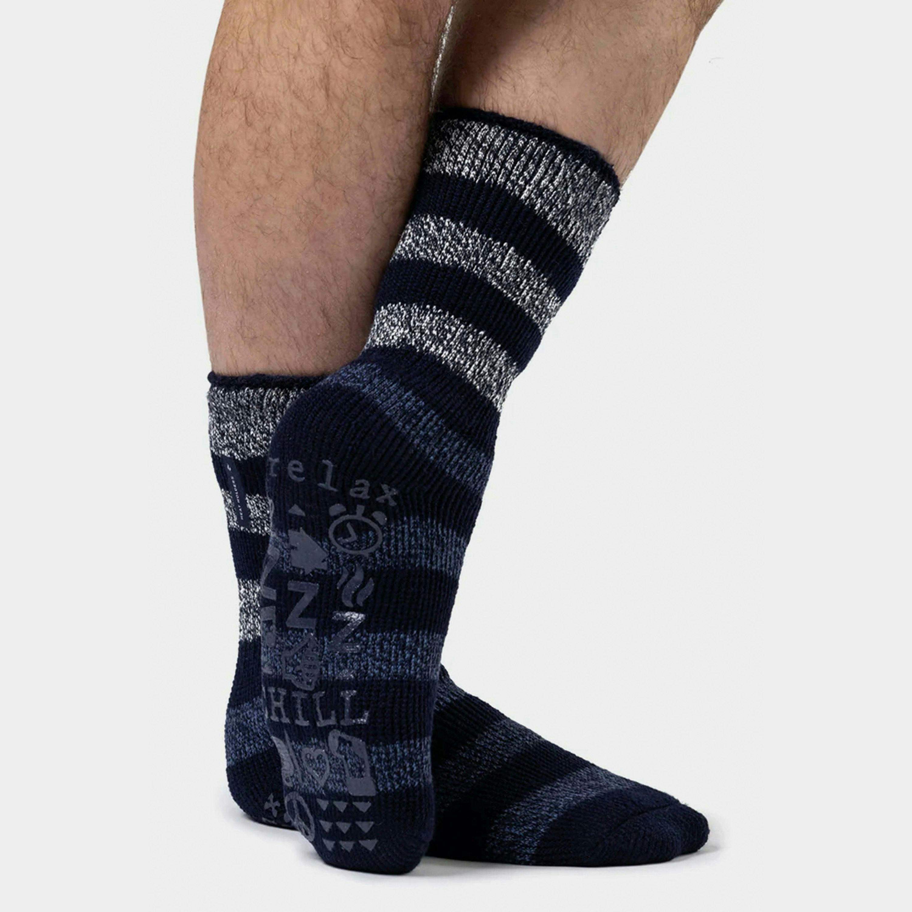 Men's Warm Fleece-Lined Non-Slip Lounge Bed Socks with Grippers , view 3 of 4