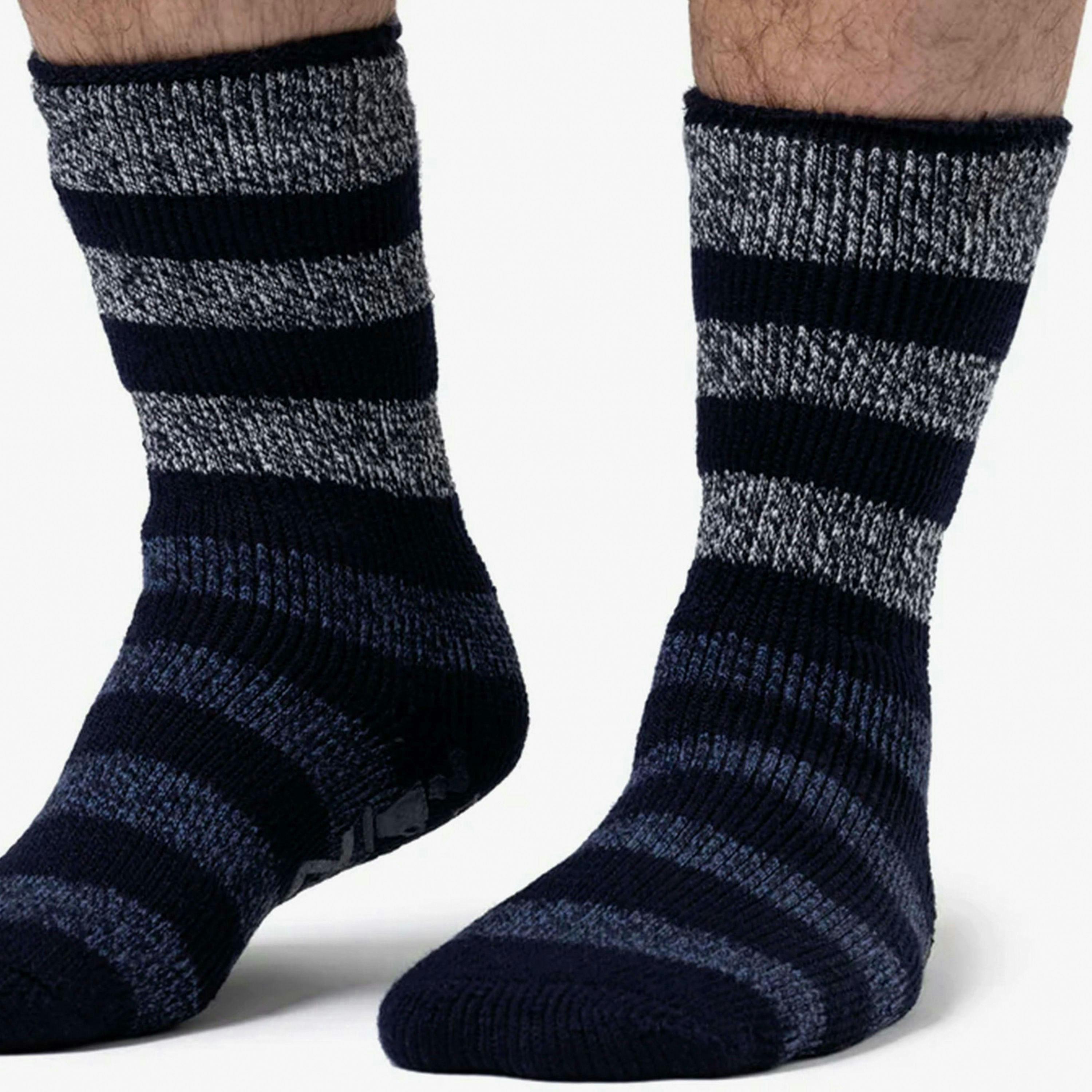 Men's Warm Fleece-Lined Non-Slip Lounge Bed Socks with Grippers , view 4 of 4