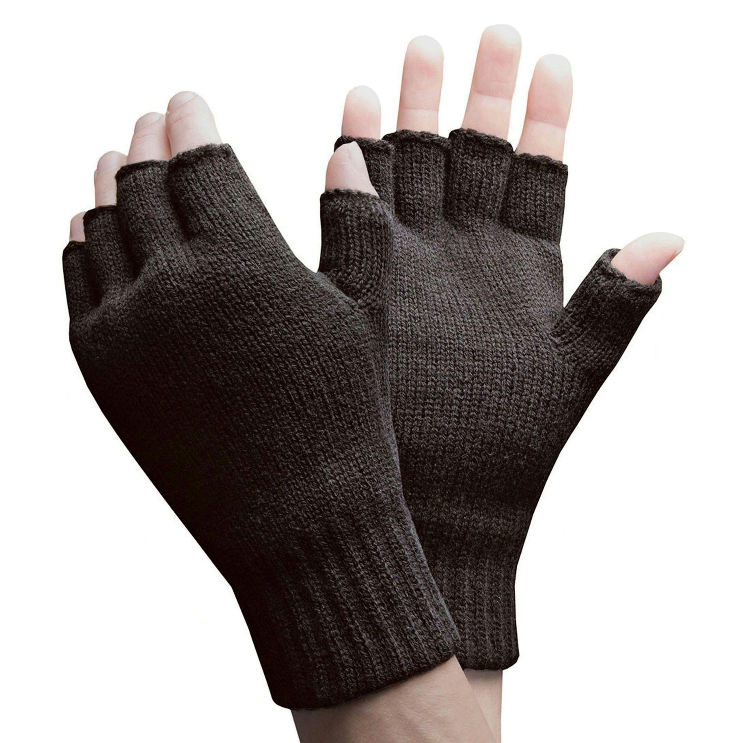 2 Pairs Mens Fingerless Gloves with Thermal Fleece Lining Material , view 3 of 5