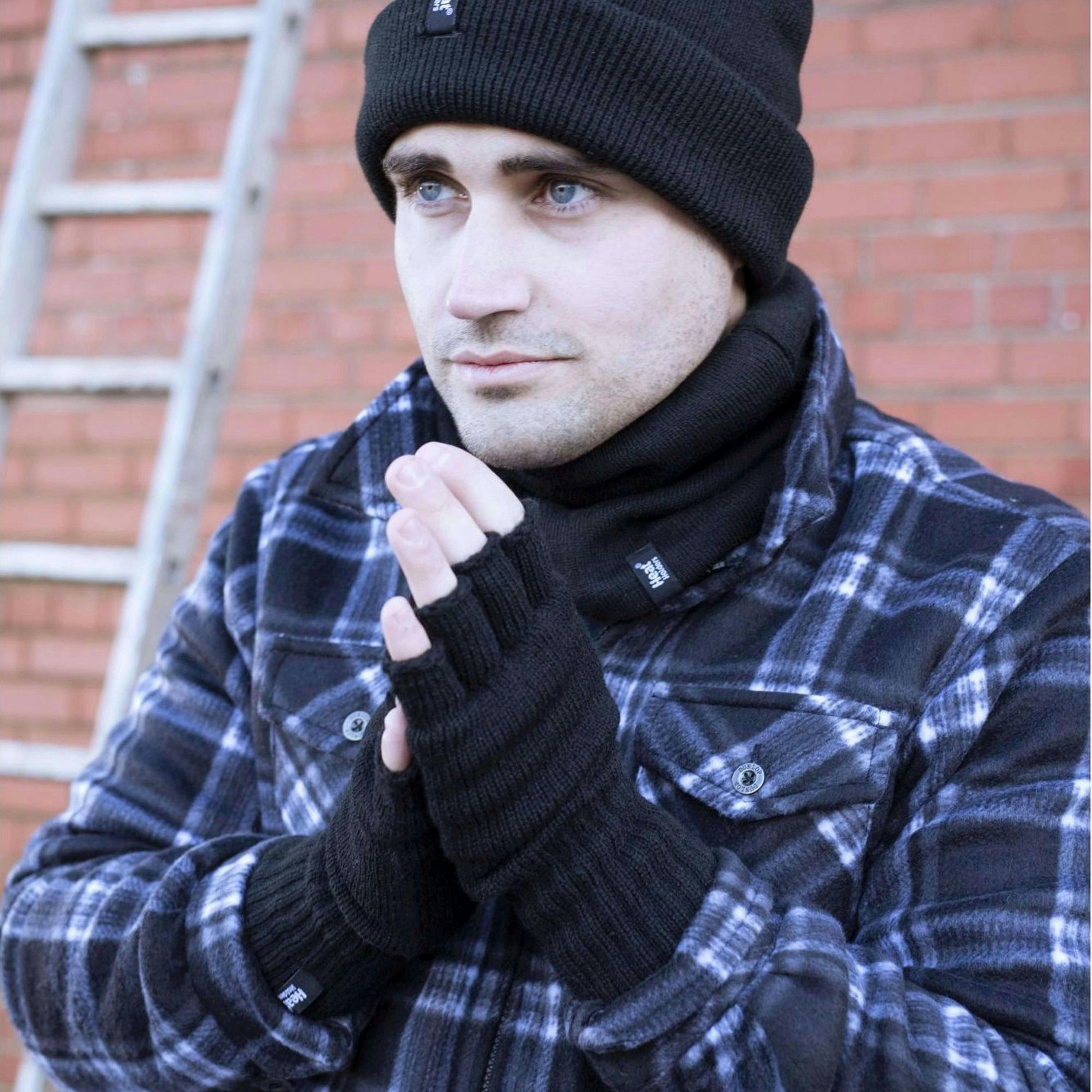 2 Pairs Mens Fingerless Gloves with Thermal Fleece Lining Material , view 4 of 5