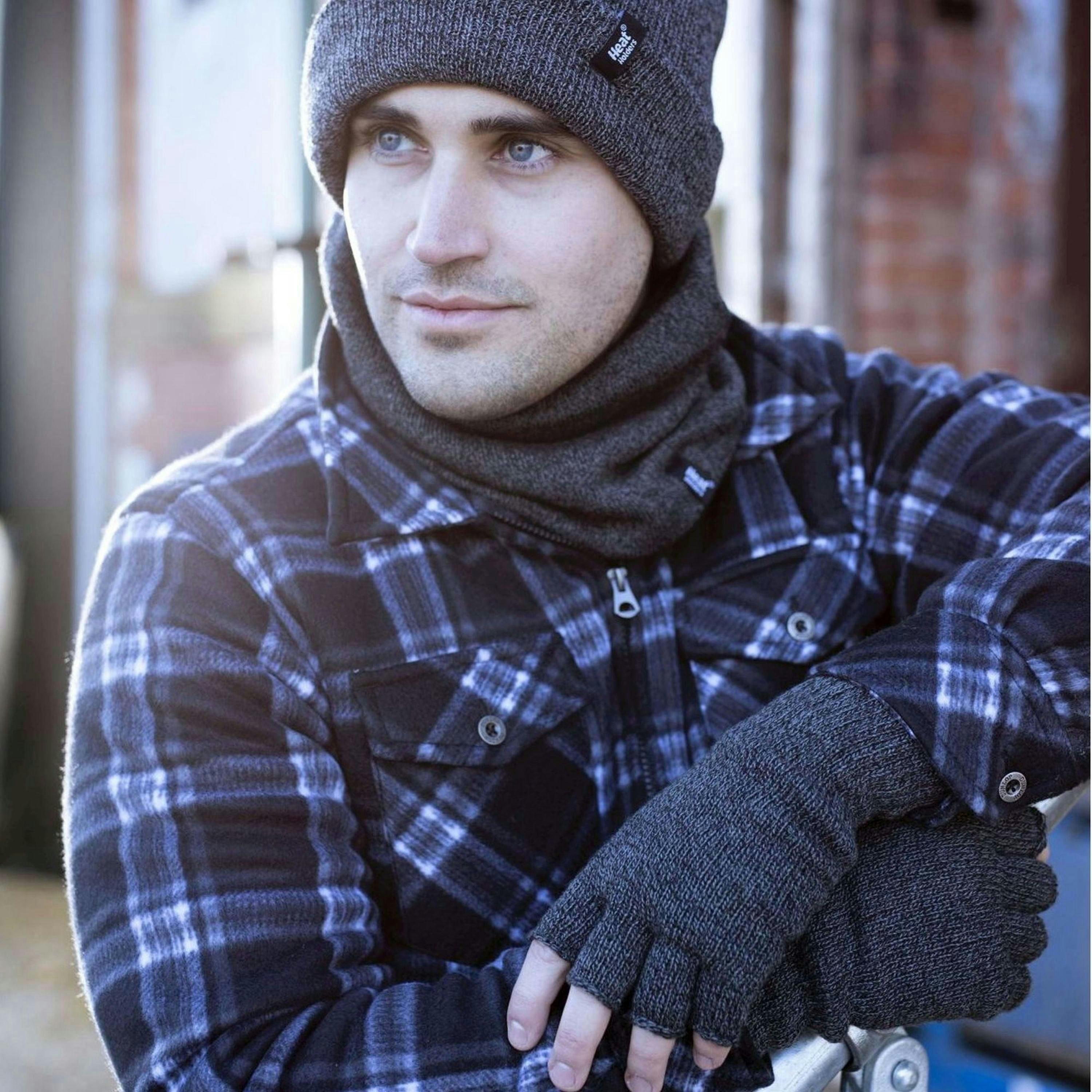 2 Pairs Mens Fingerless Gloves with Thermal Fleece Lining Material , view 5 of 5