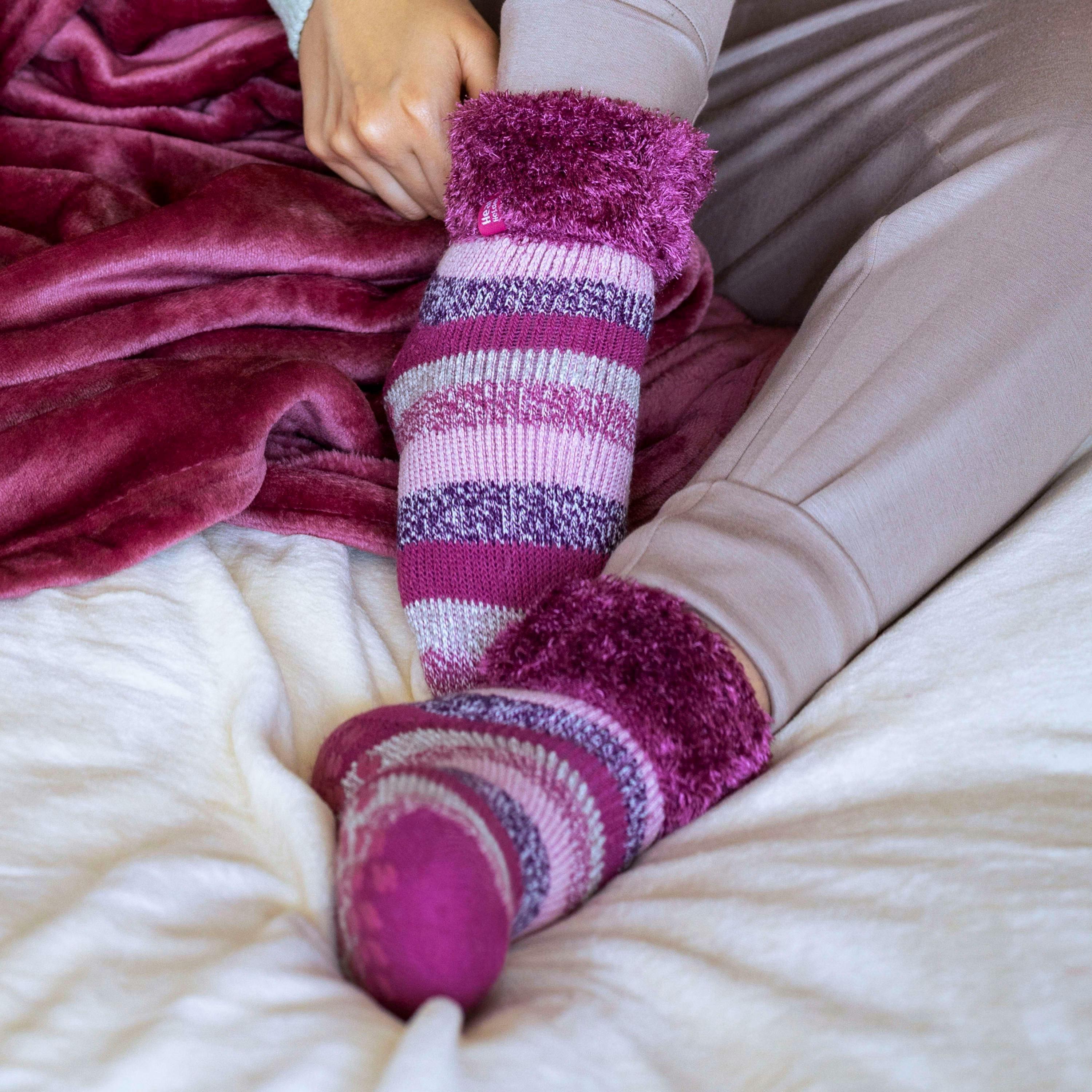 Ladies Soft Stripe Lounge Socks for Winter , view 4 of 5