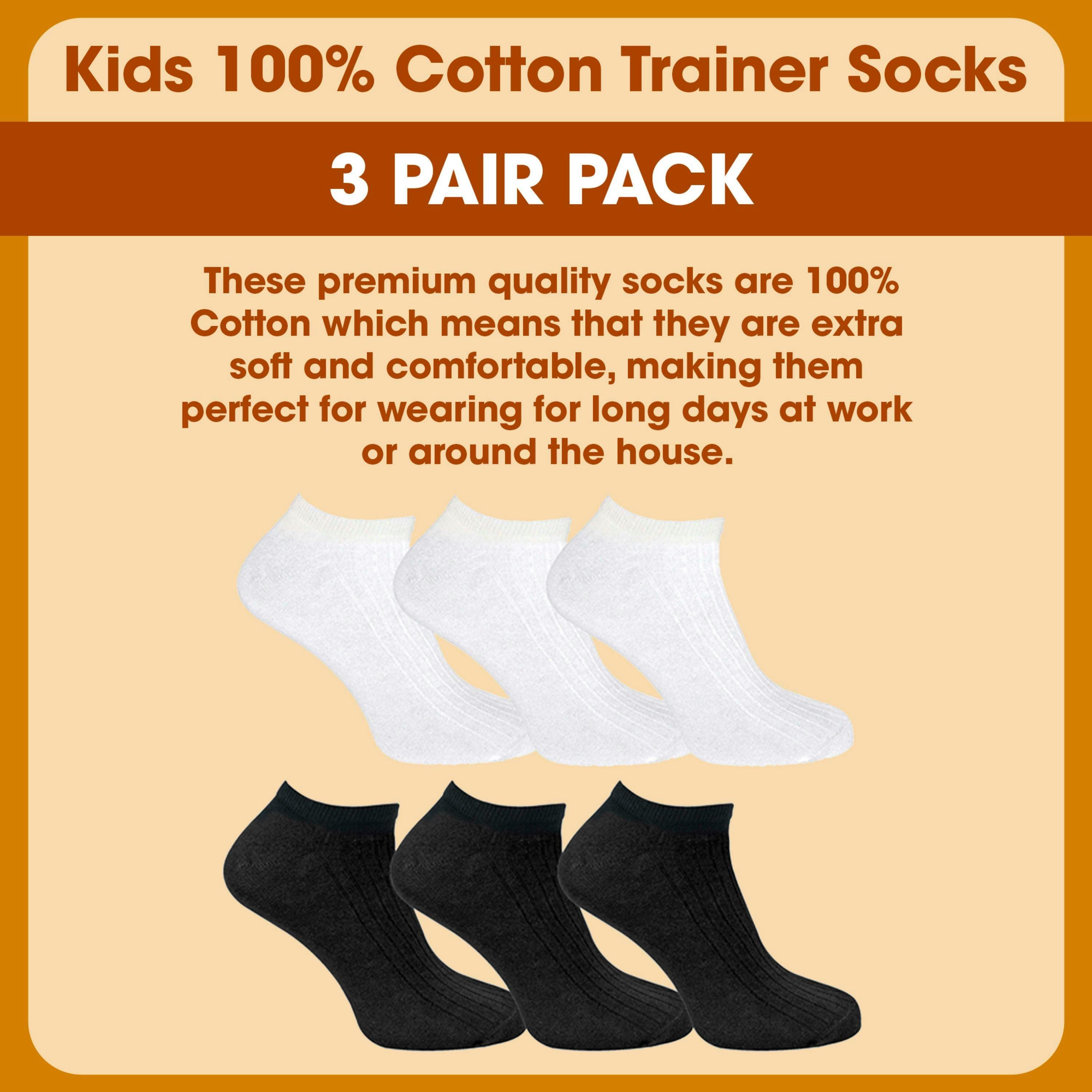 3 Pack Kids 100% Cotton Trainer Socks , view 3 of 5