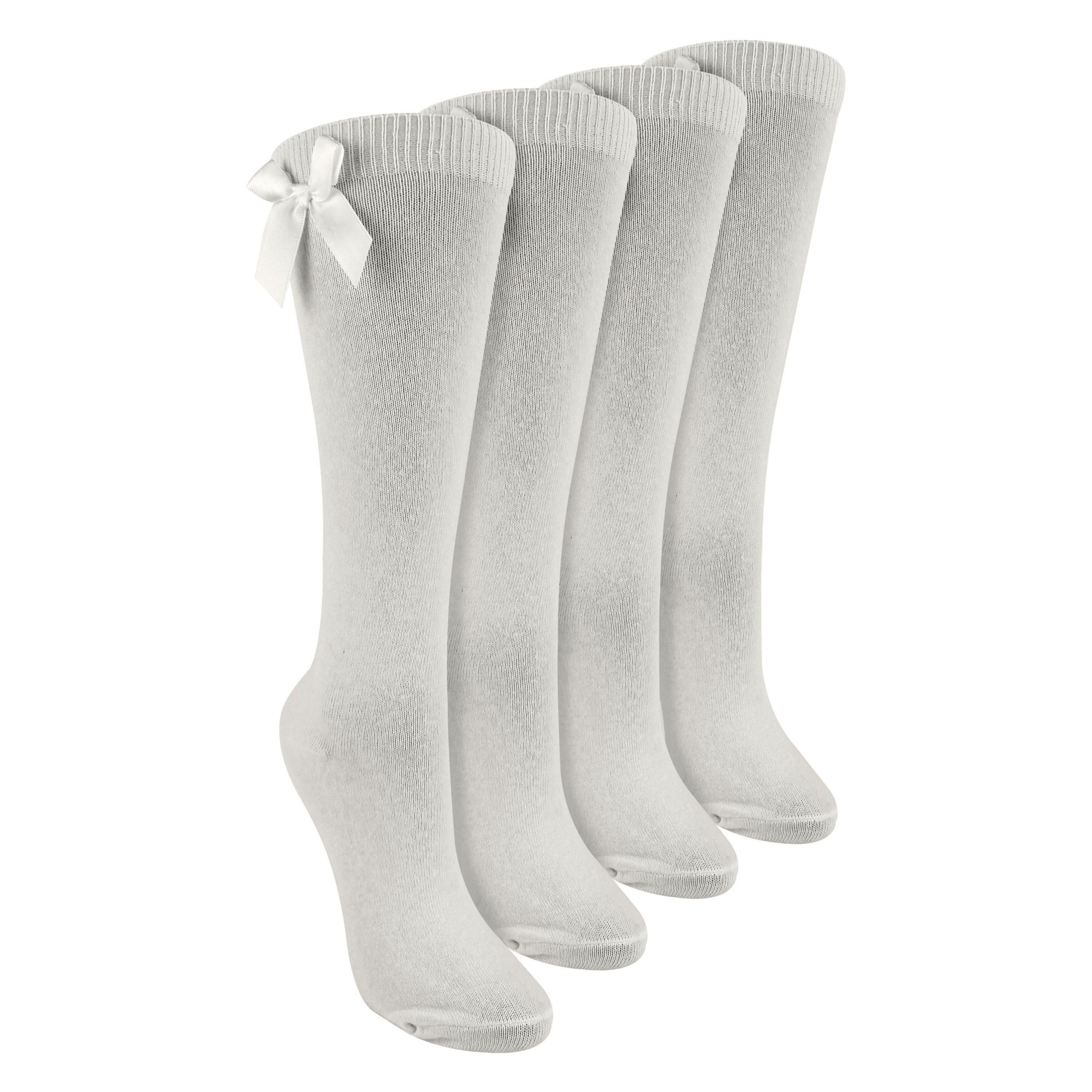 Girls 4 Pack Knee High School Socks with Ribbon Bow | Kids Plain Long Socks , view 1 of 4