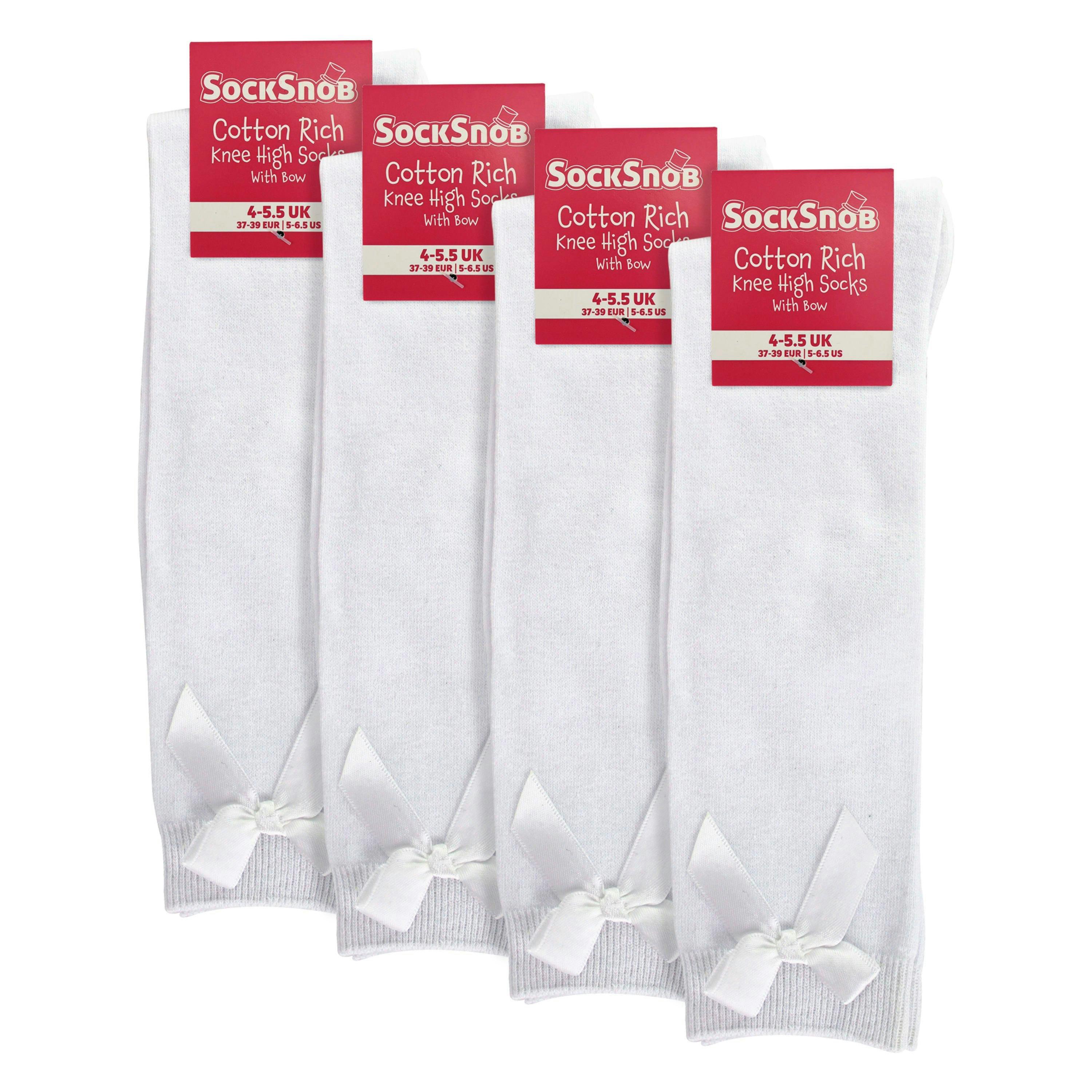 Girls 4 Pack Knee High School Socks with Ribbon Bow | Kids Plain Long Socks , view 2 of 4