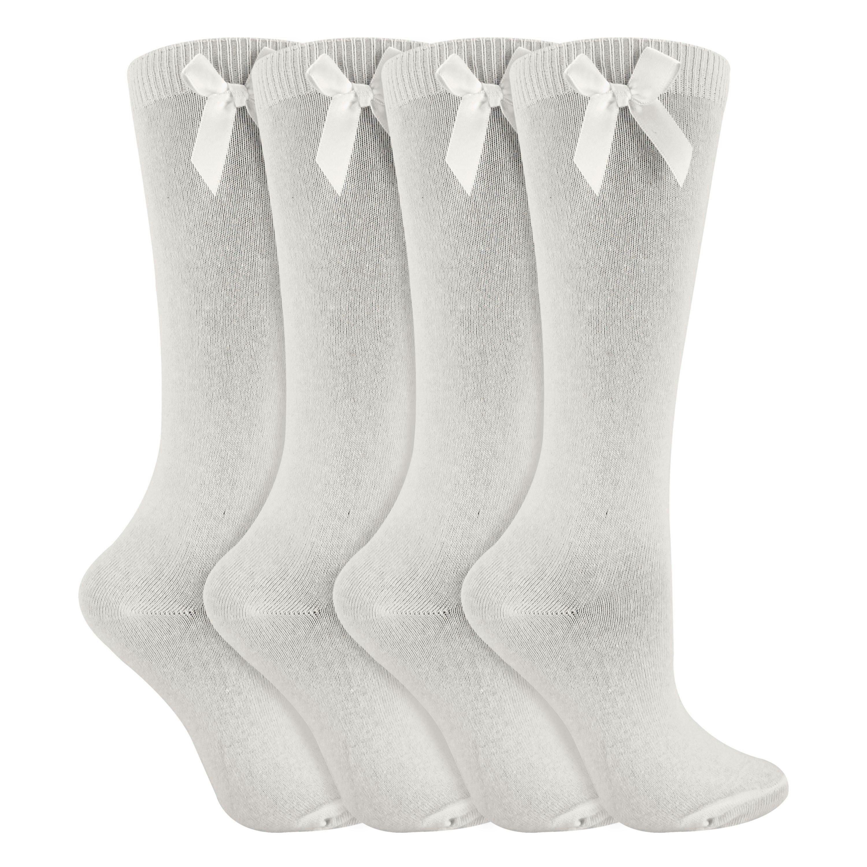 Girls 4 Pack Knee High School Socks with Ribbon Bow | Kids Plain Long Socks , view 3 of 4