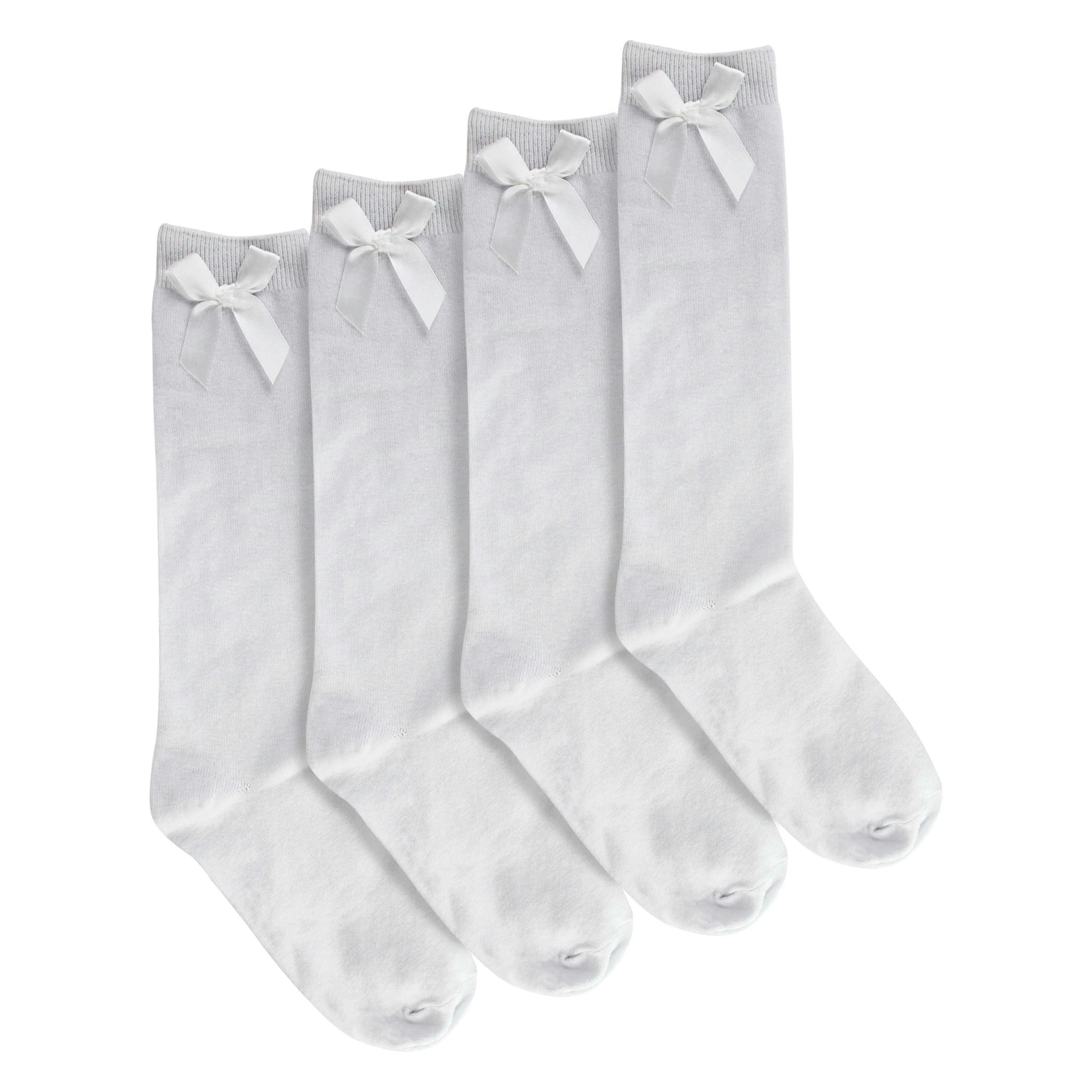 Girls 4 Pack Knee High School Socks with Ribbon Bow | Kids Plain Long Socks , view 4 of 4