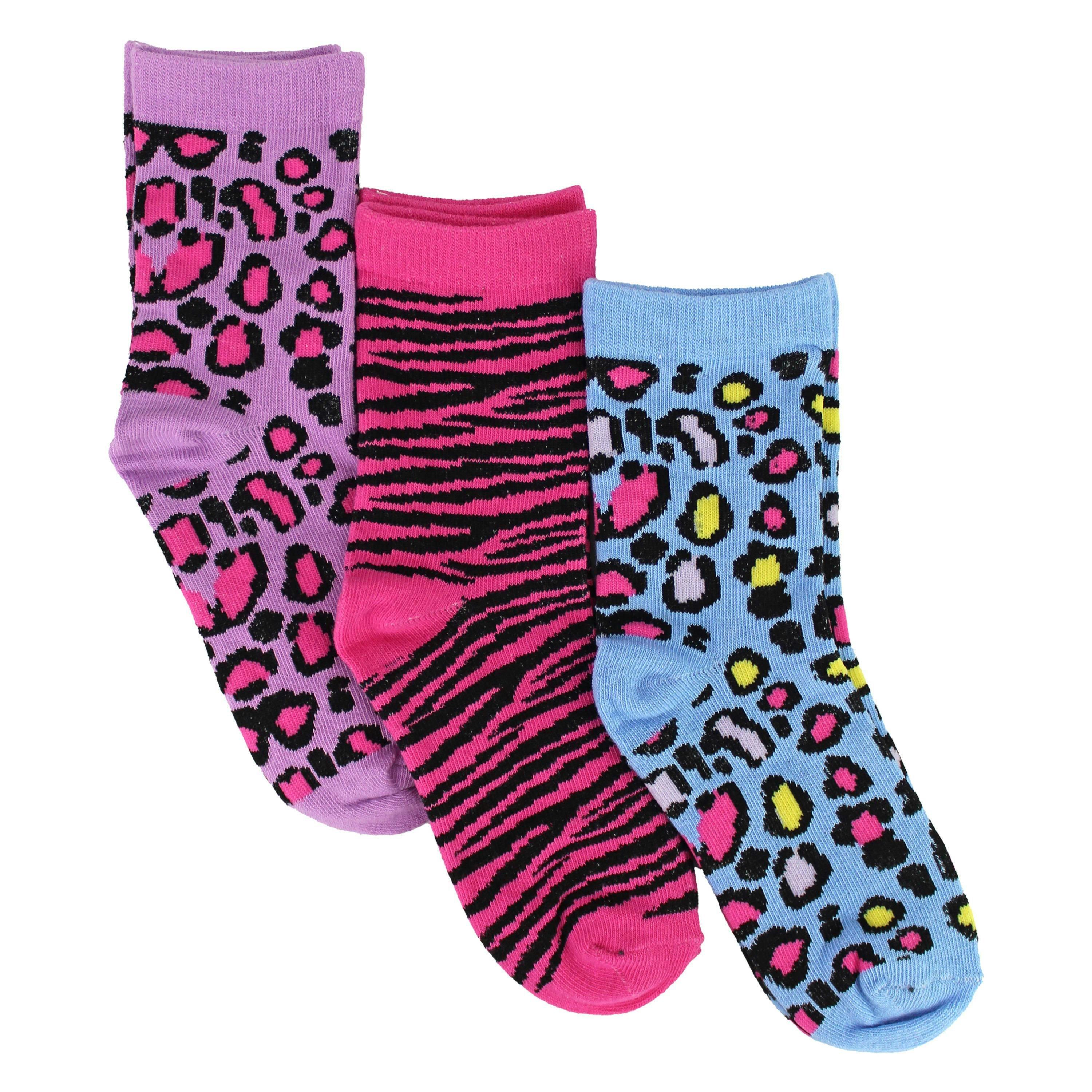 6 Pack Girls Animal Print Cotton Socks | Colourful Camo Patterned Socks , view 4 of 5