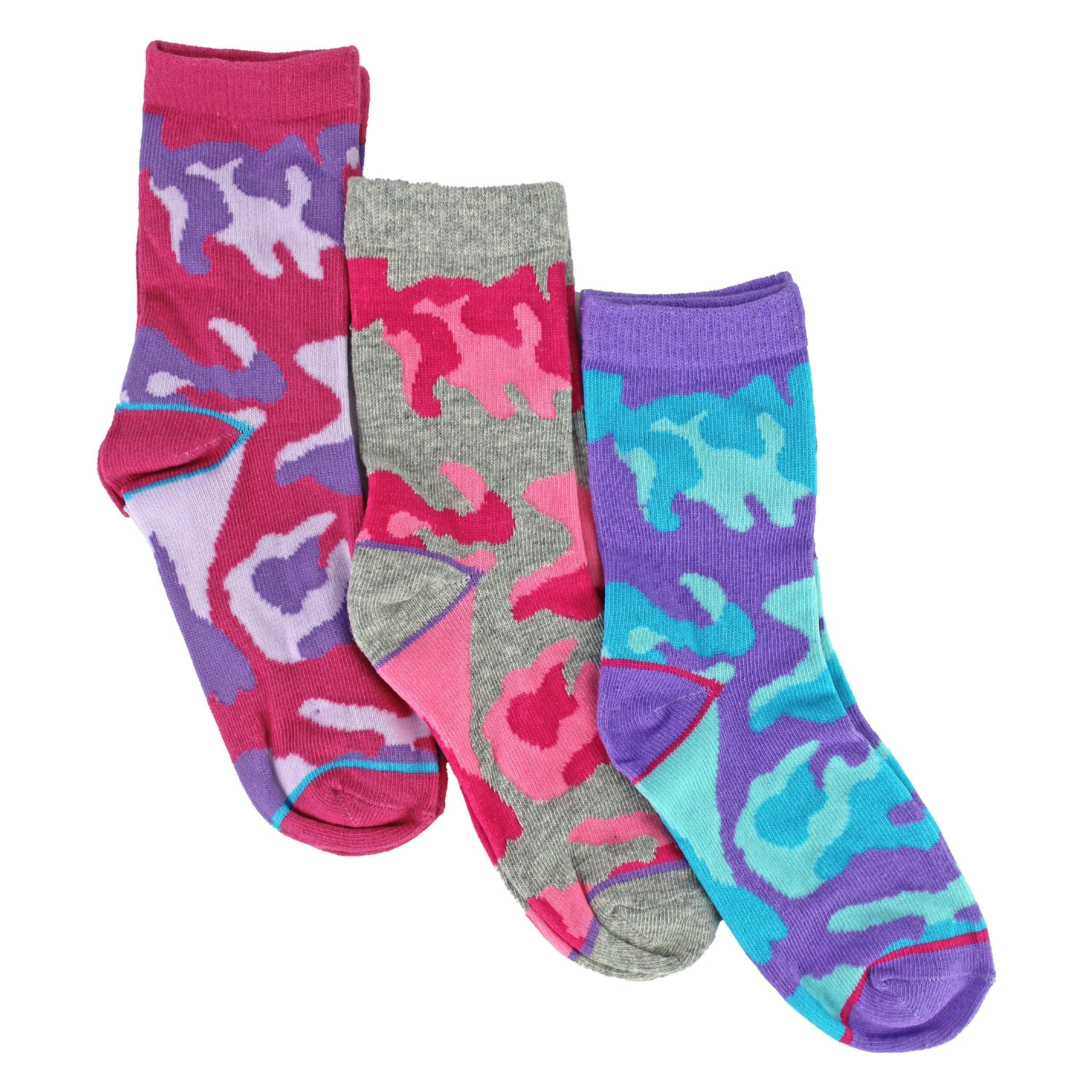 6 Pack Girls Animal Print Cotton Socks | Colourful Camo Patterned Socks , view 5 of 5