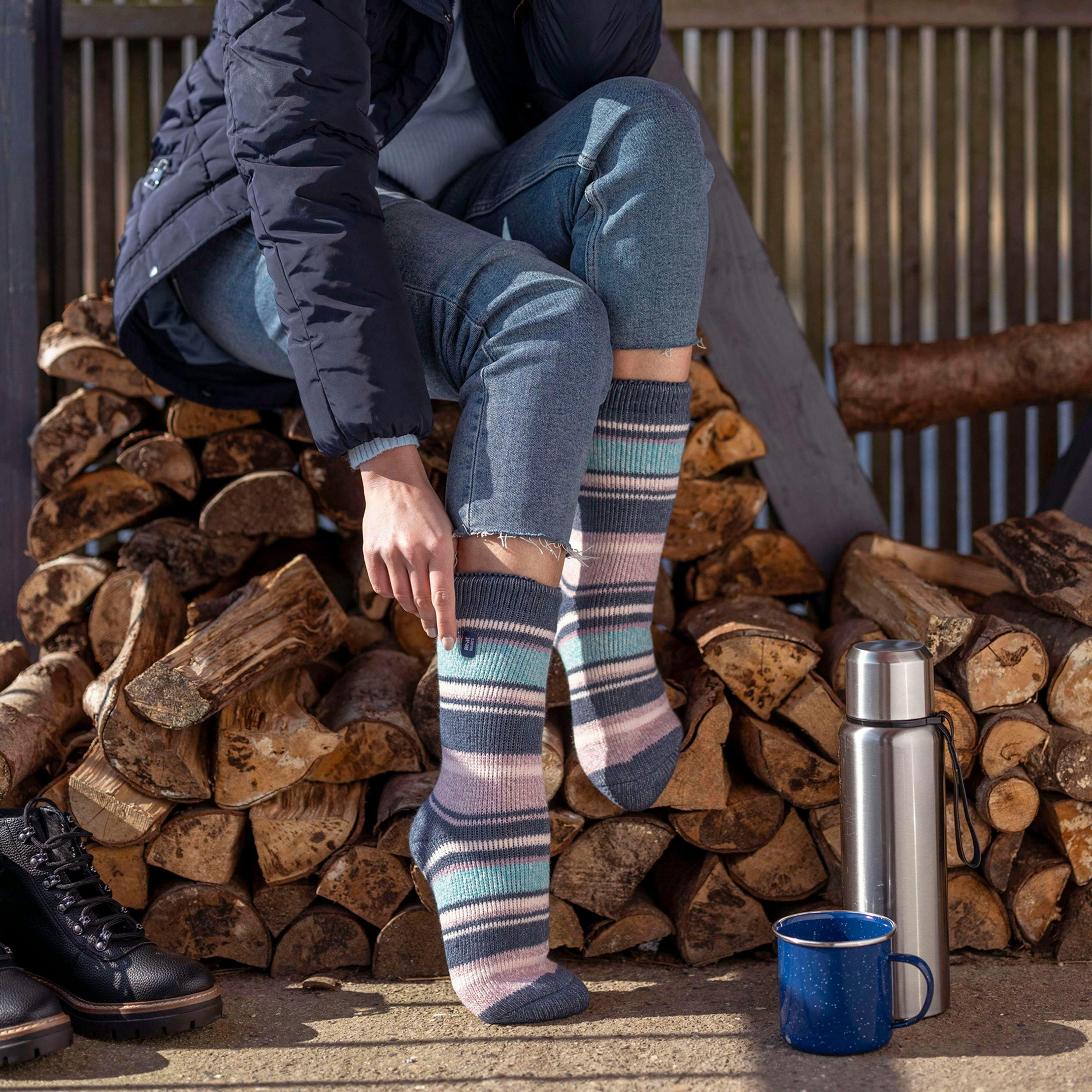 Ladies Soft Warm Winter Stripe Patterned Thermal Socks , view 5 of 5