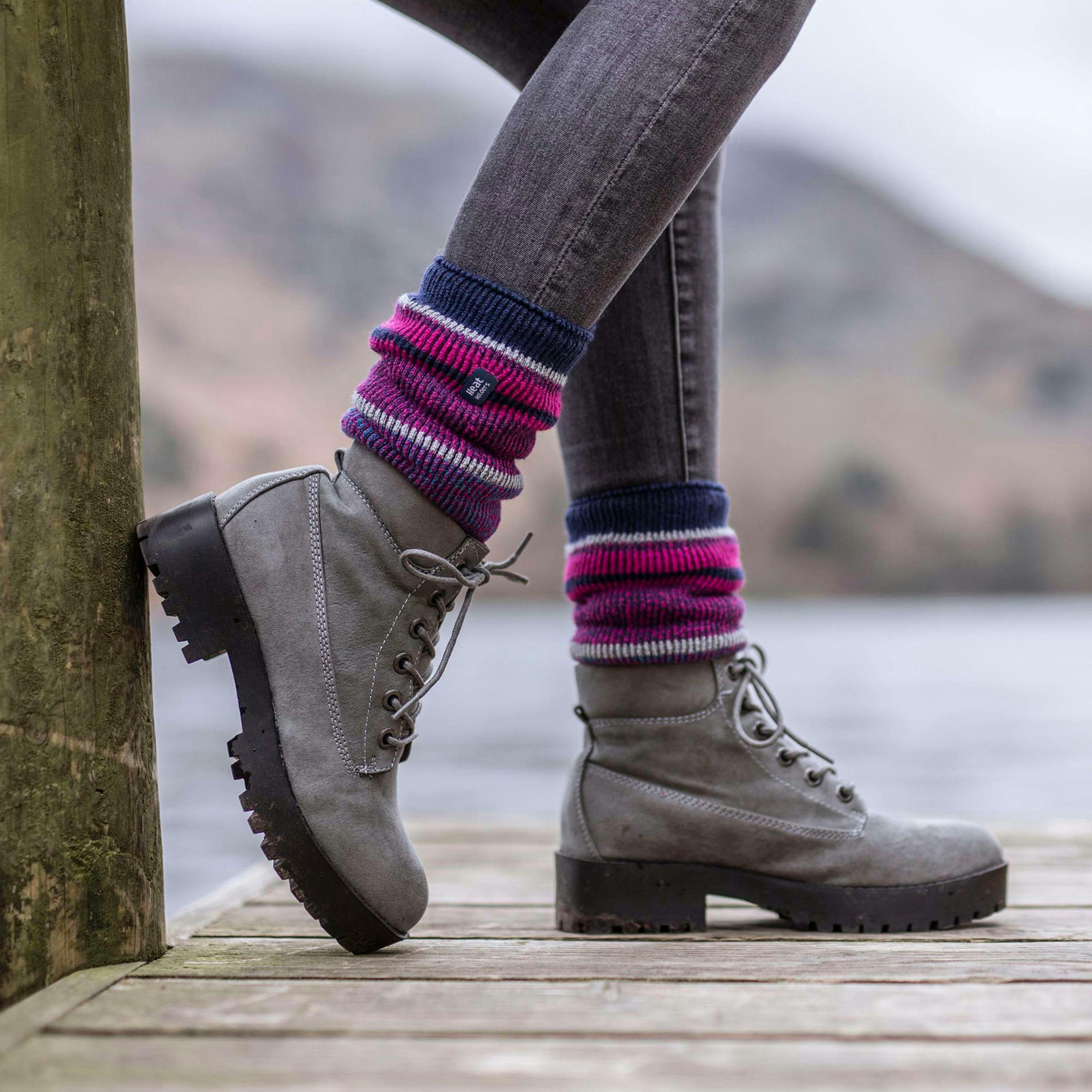 Ladies Amara Two Tone Stripe Patterned Thermal Socks , view 3 of 5