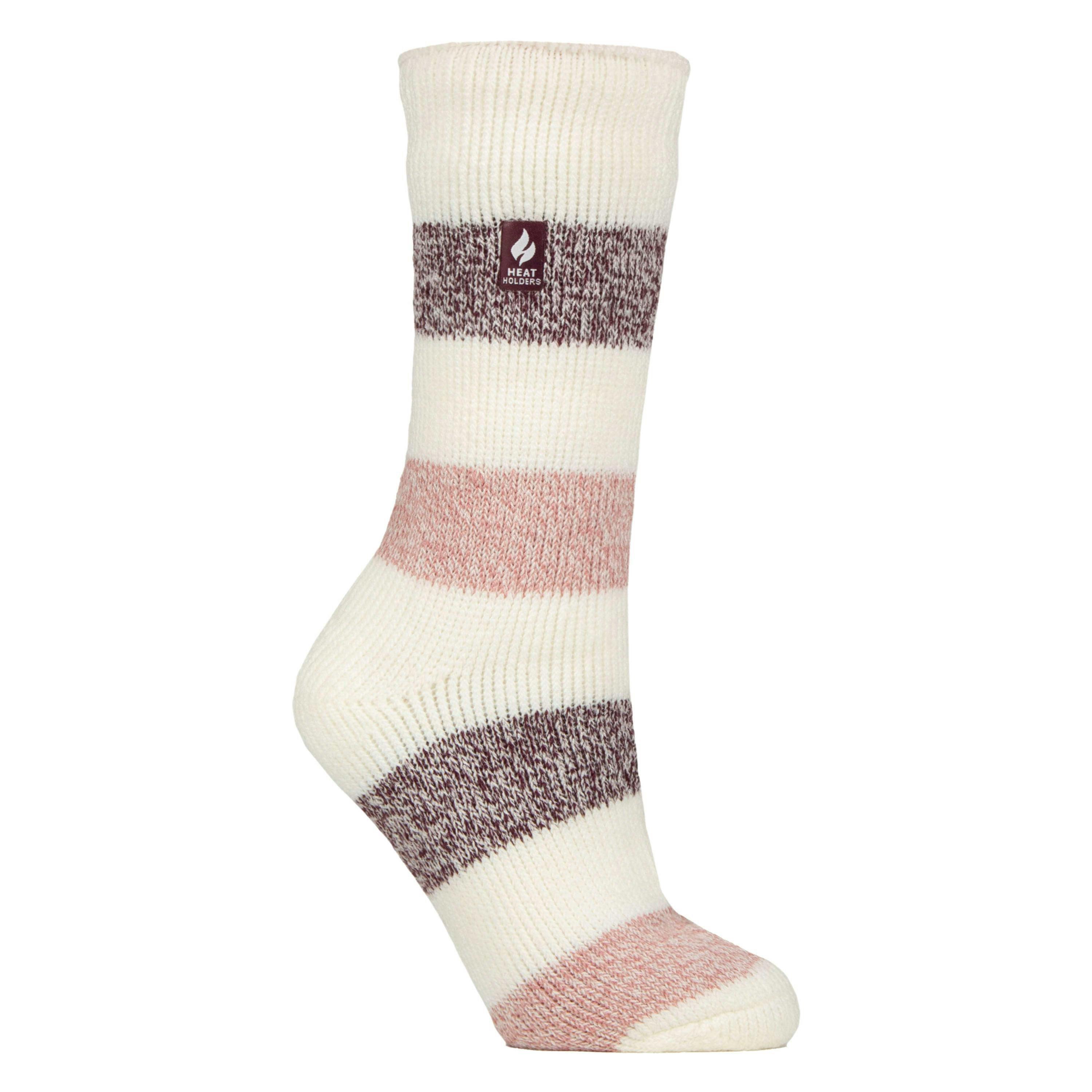 Ladies Wide Stripe Patterned Thermal Socks for Winter , view 1 of 5