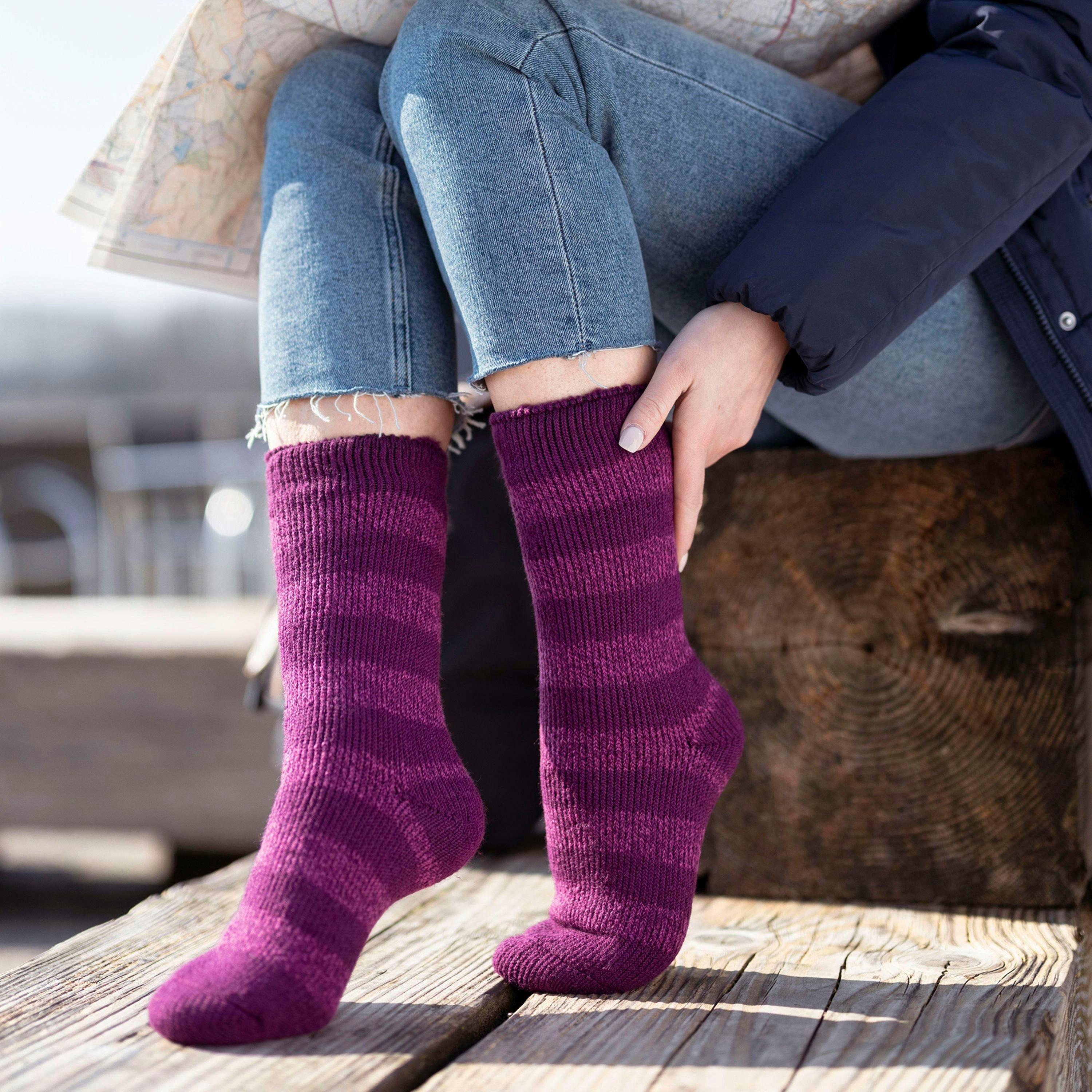 Ladies Wide Stripe Patterned Thermal Socks for Winter , view 3 of 5