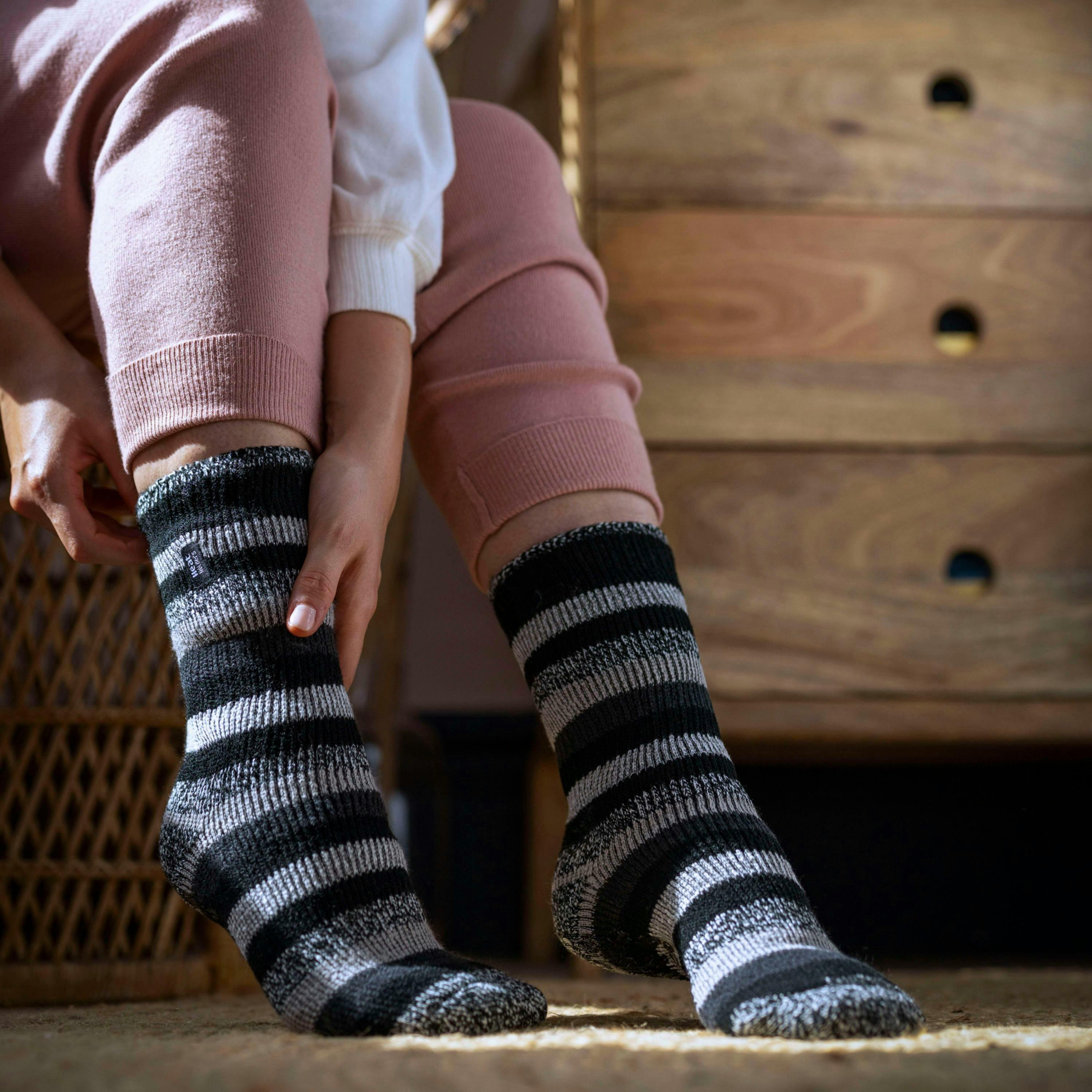 Ladies Wide Stripe Patterned Thermal Socks for Winter , view 5 of 5