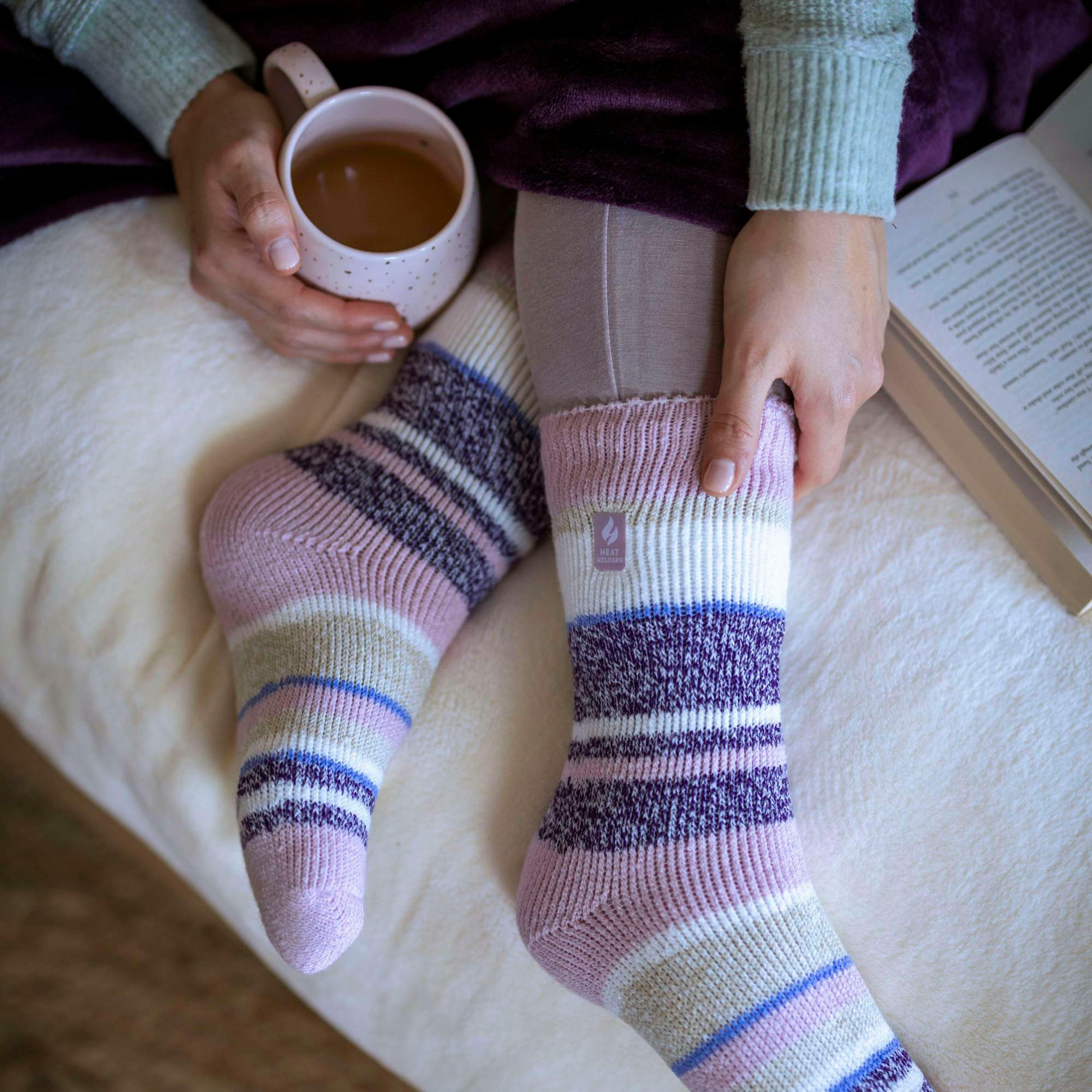 Ladies Winter Varied Stripe Patterned Thermal Socks for Winter , view 4 of 5