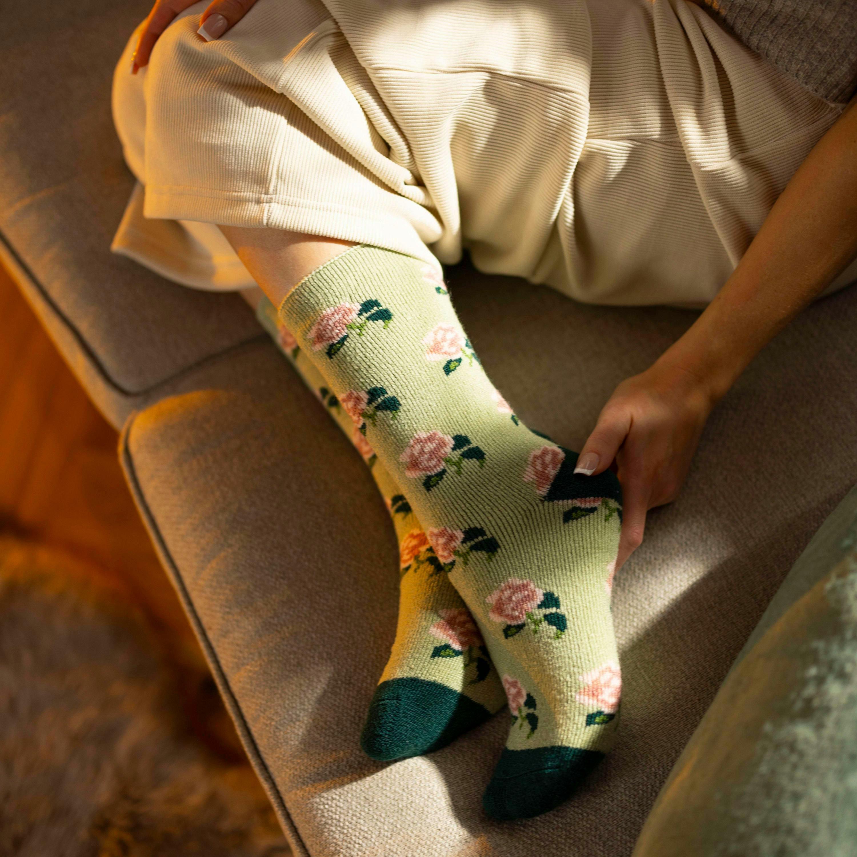 Womens Thermal Socks | Thin Floral Patterned Fleece Socks , view 3 of 5