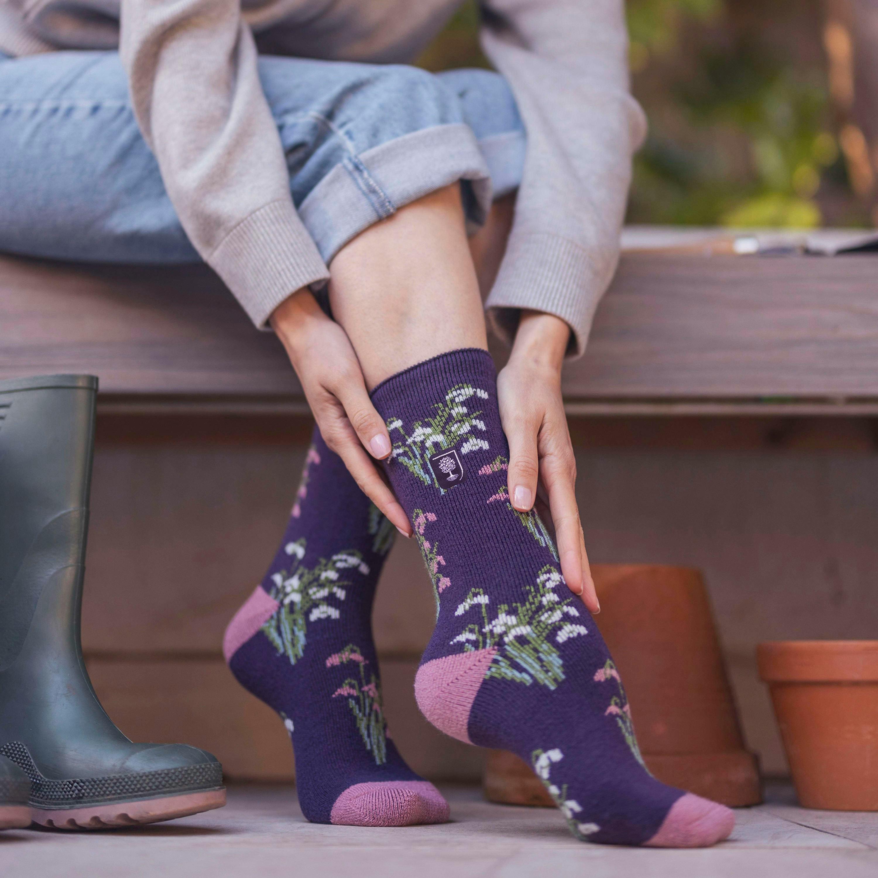 Womens Thermal Socks | Thin Floral Patterned Fleece Socks , view 4 of 5