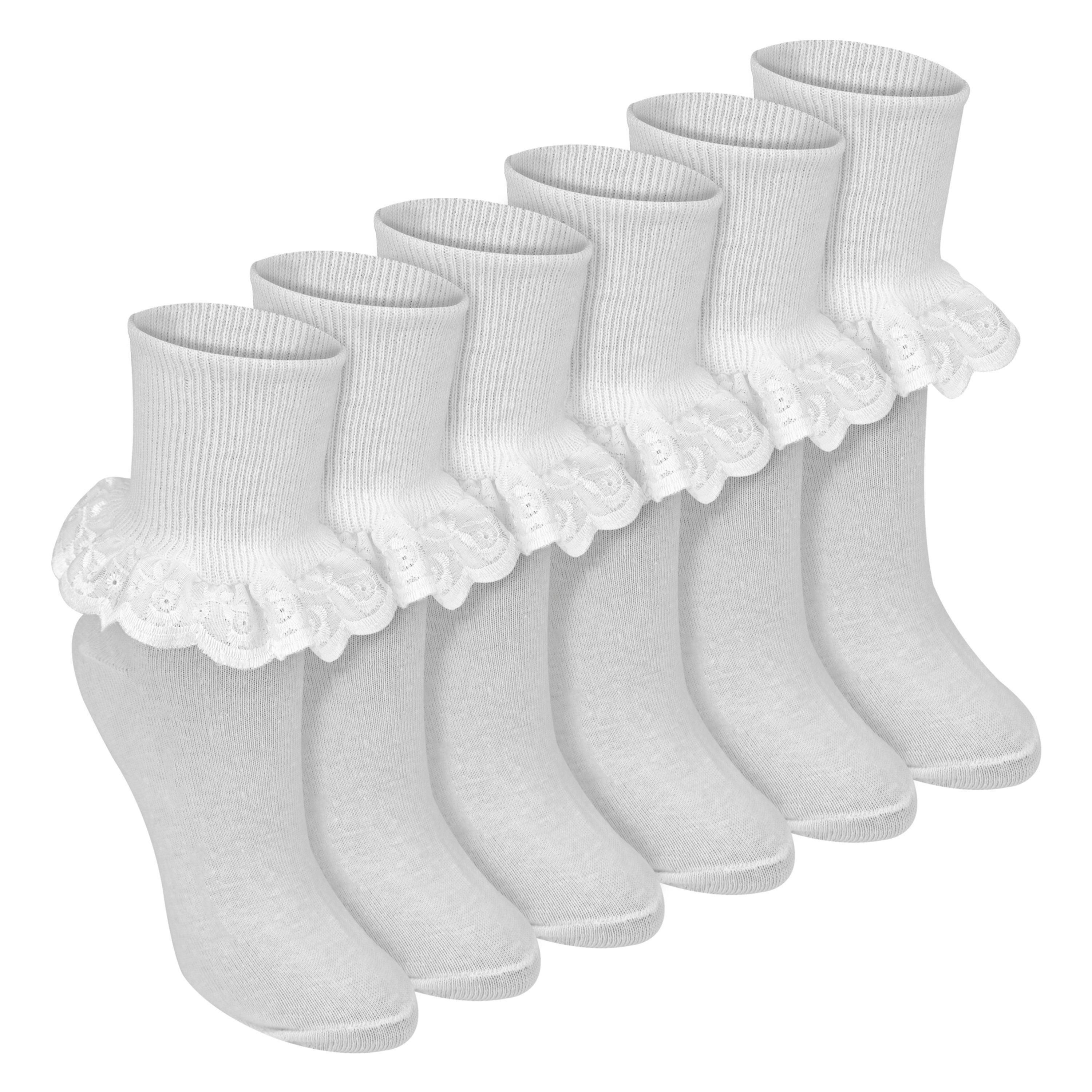6 Pack Baby Girls White Soft Frilly Lace Socks , view 1 of 5