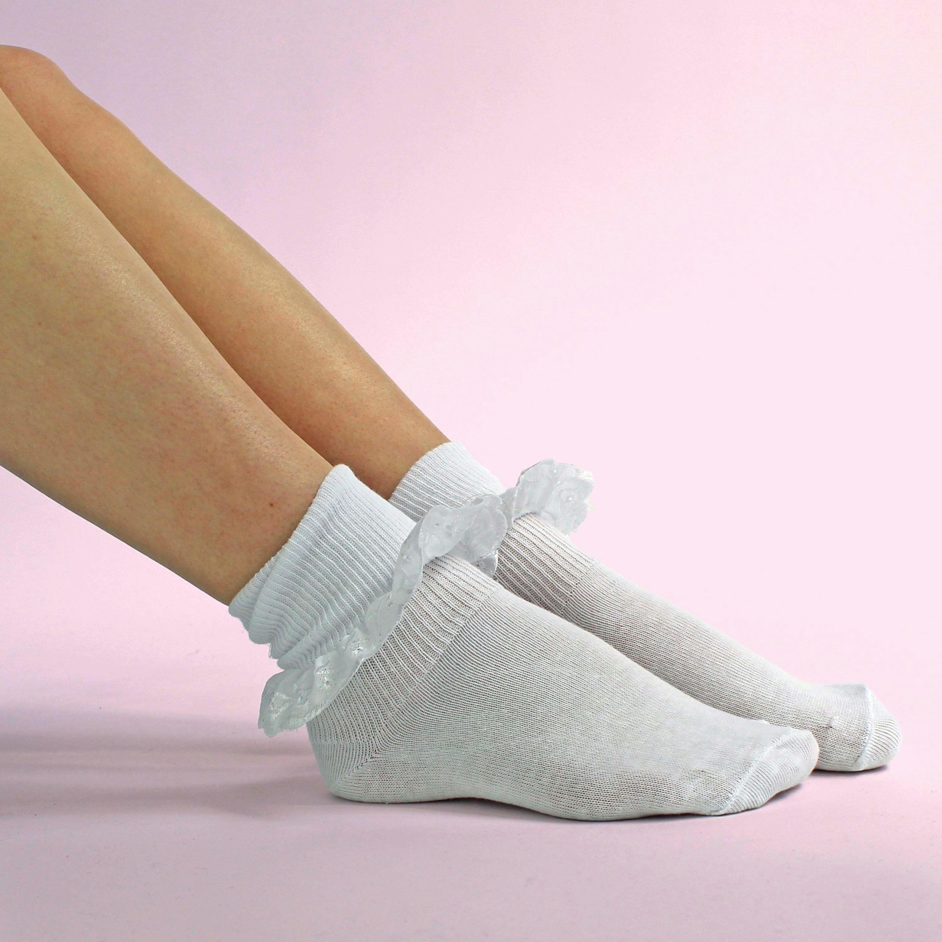6 Pack Baby Girls White Soft Frilly Lace Socks , view 3 of 5