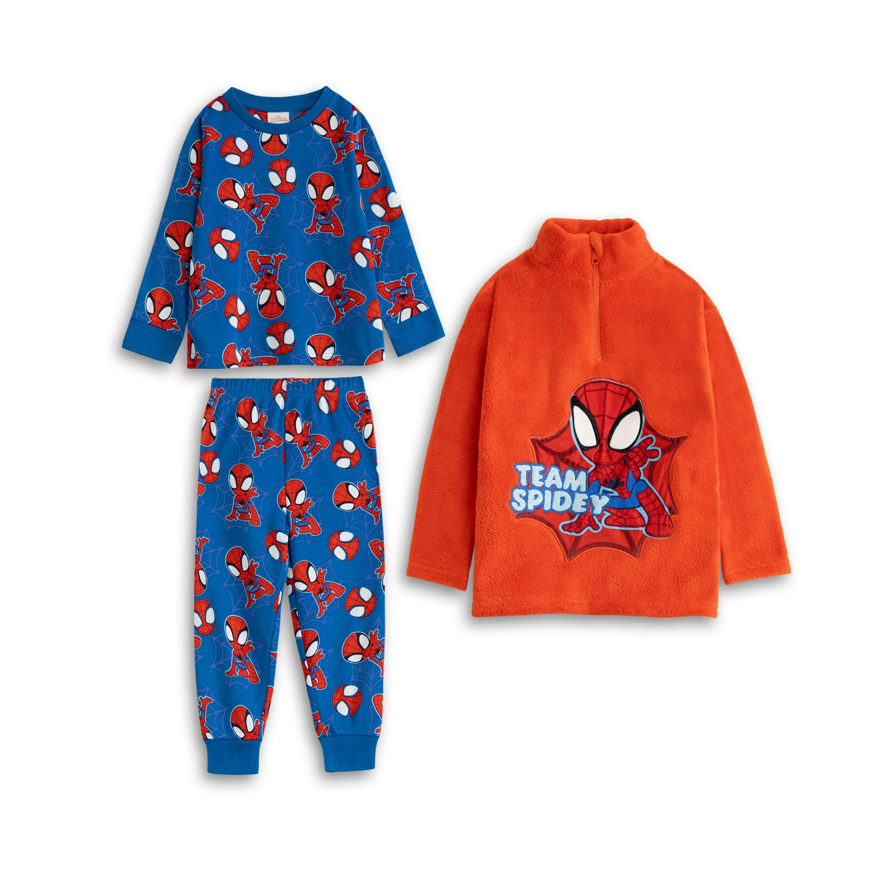 Spiderman Boys Blue Character Long Sleeve Long Leg Pyjama and Jumper 3 Piece Set by Vanilla Underground , view 1 of 1