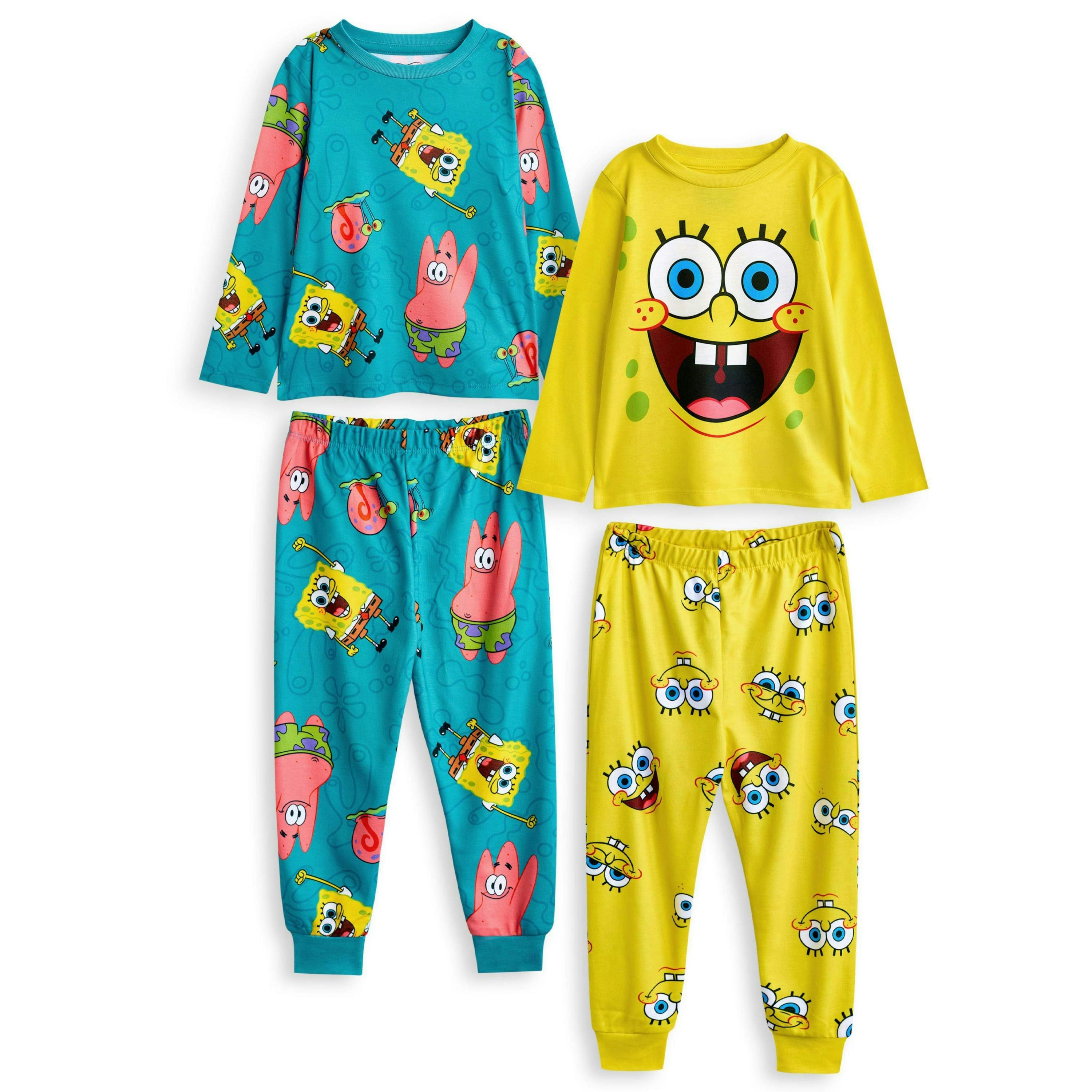 SpongeBob SquarePants Unisex Kids Multicoloured Big Face And AOP Multi-Pack of 2 Long Sleeve Long Leg Pyjama Set by Vanilla Underground , view 1 of 1