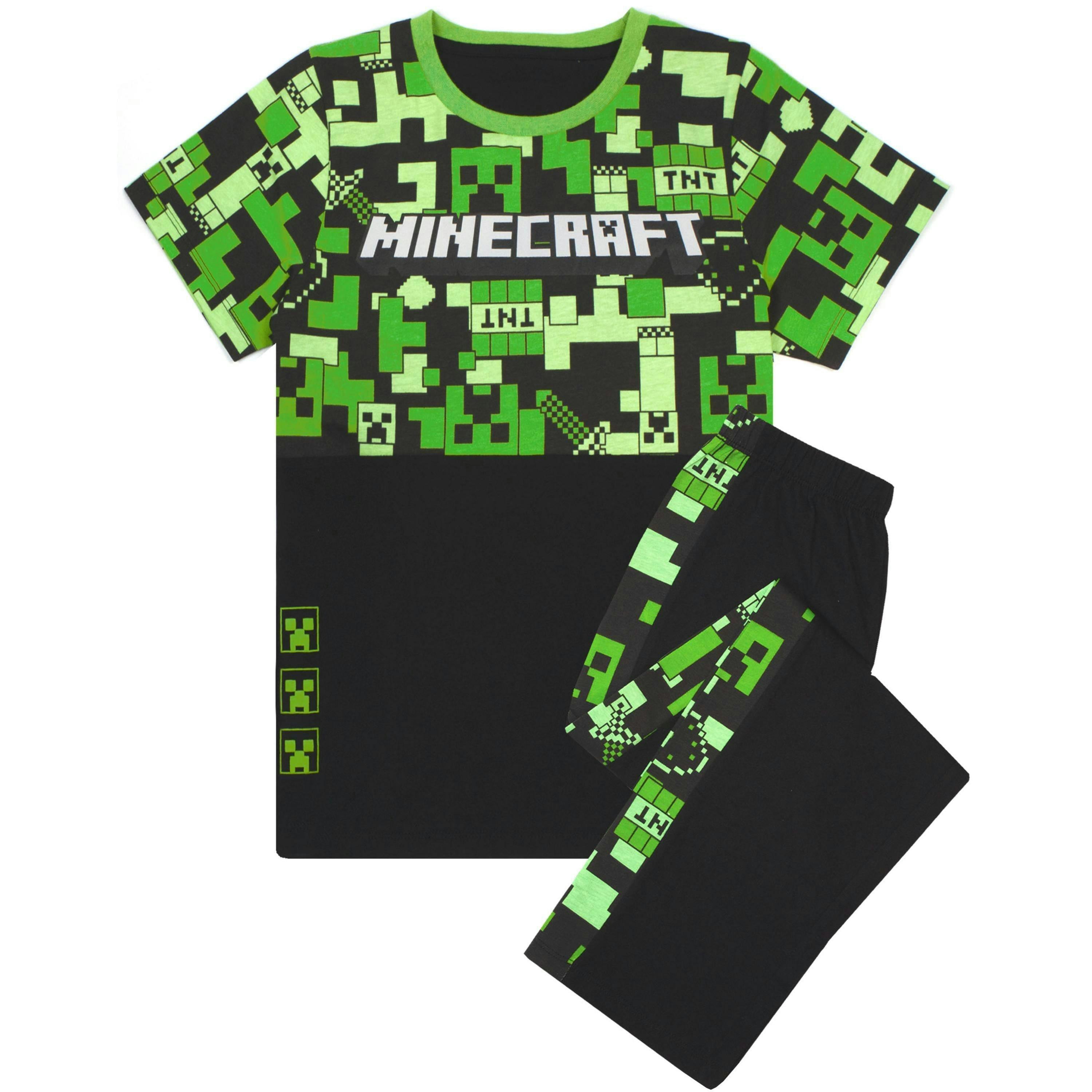 Minecraft Boys Green Creeper All-Over Print & Logo Short Sleeve Long Leg Pyjama Set by Vanilla Underground , view 1 of 1