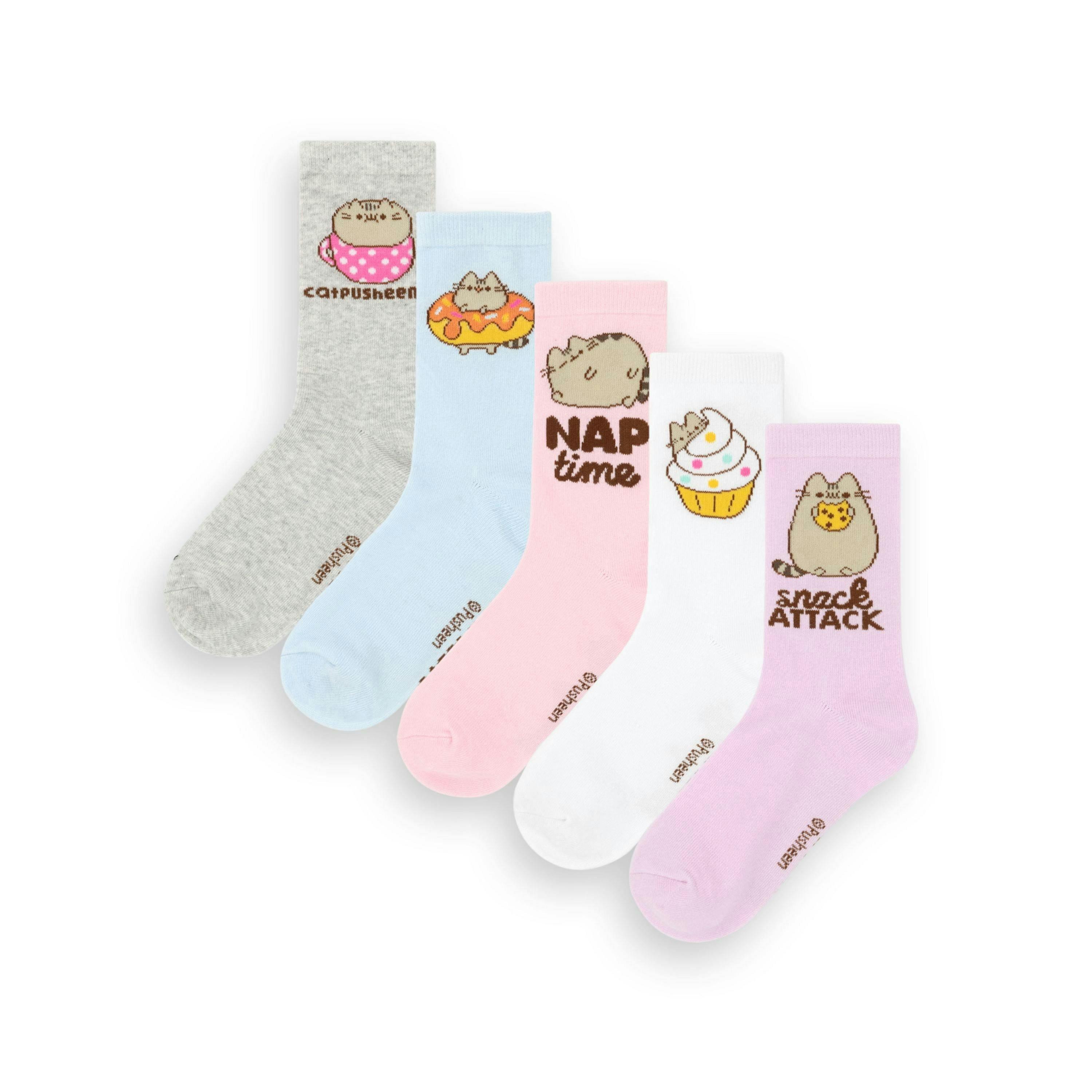 Pusheen Womens Multicoloured Snack Attack Calf Socks Set of 5 by Vanilla Underground , view 1 of 1