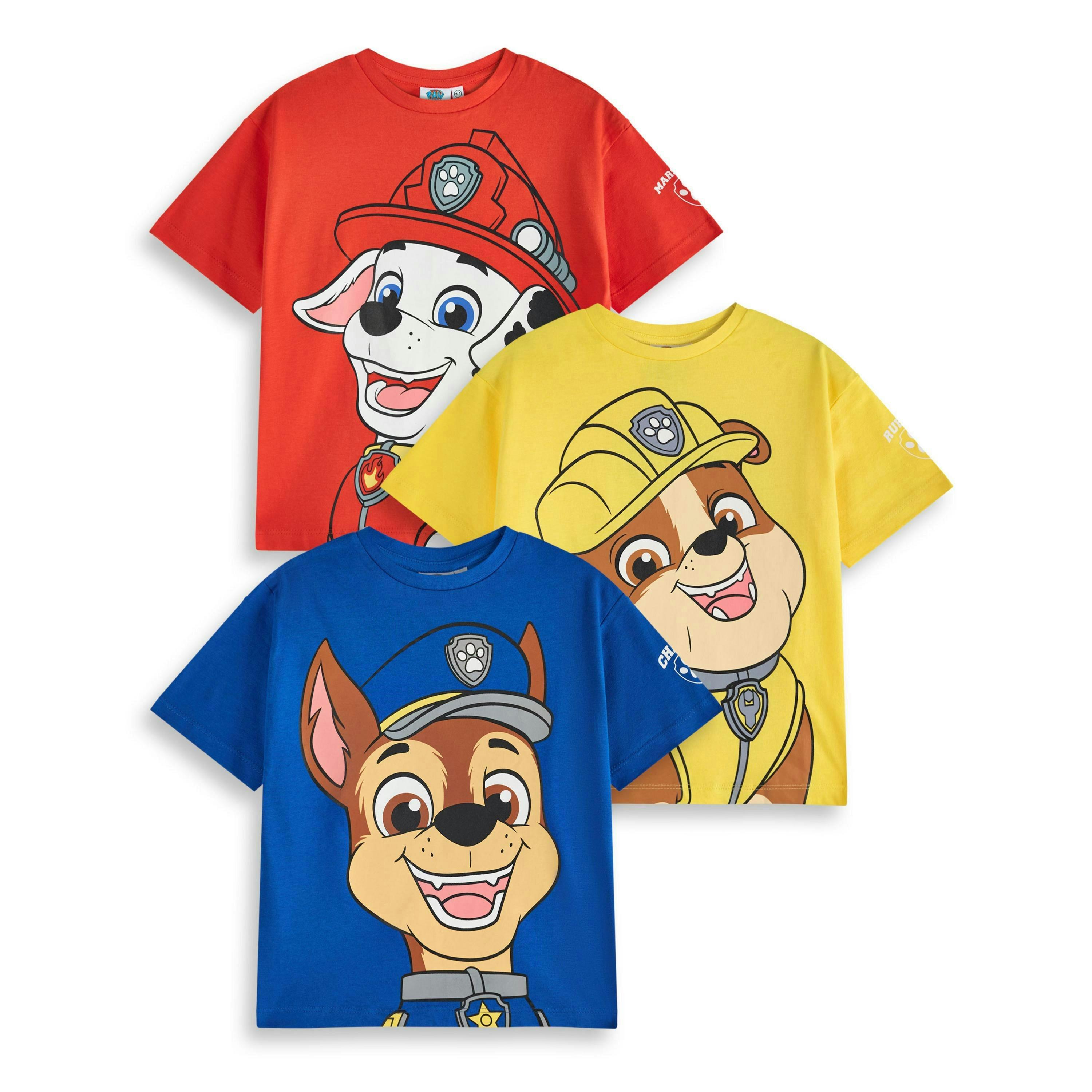 Paw Patrol Boys Multicoloured Marshall, Rubble & Chase Multi-Pack of 3 Short-Sleeved T-Shirts by Vanilla Underground , view 1 of 1