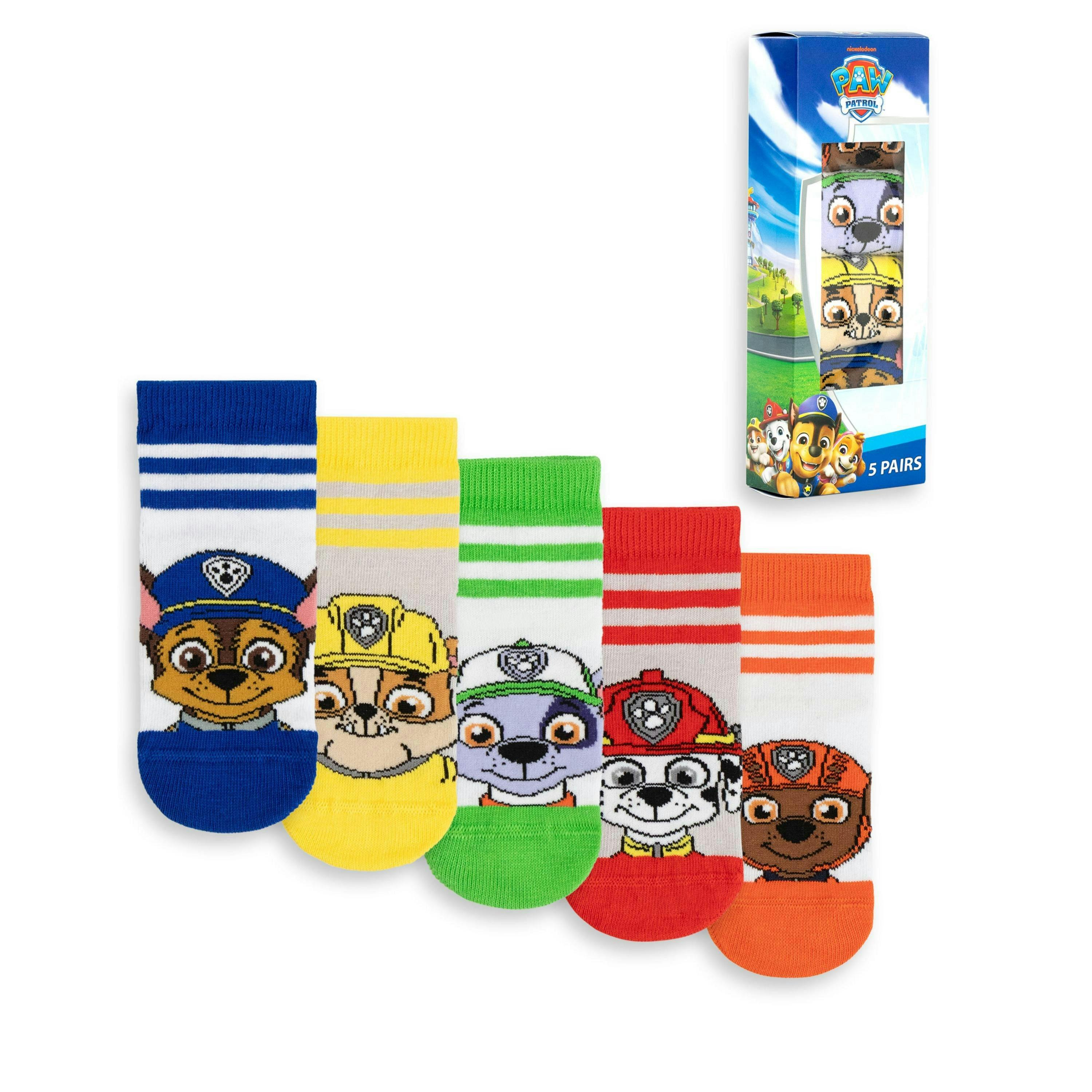 Paw Patrol Boys Multicoloured Multi-Character Face Graphic Calf Socks Set of 5 by Vanilla Underground , view 1 of 1