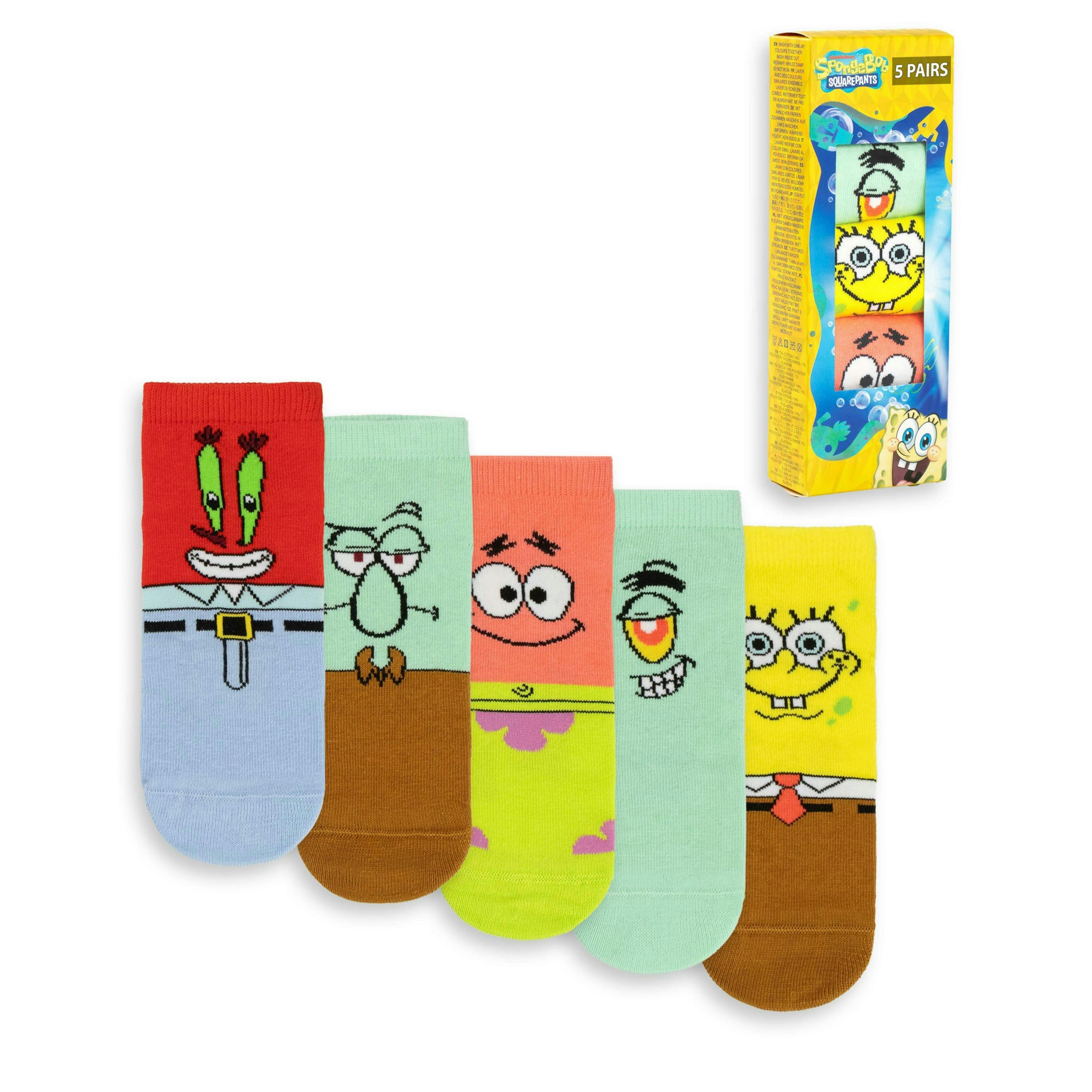 SpongeBob SquarePants Unisex Kids Multicoloured Multi-Character Graphics Calf Socks Set of 5 by Vanilla Underground , view 1 of 1
