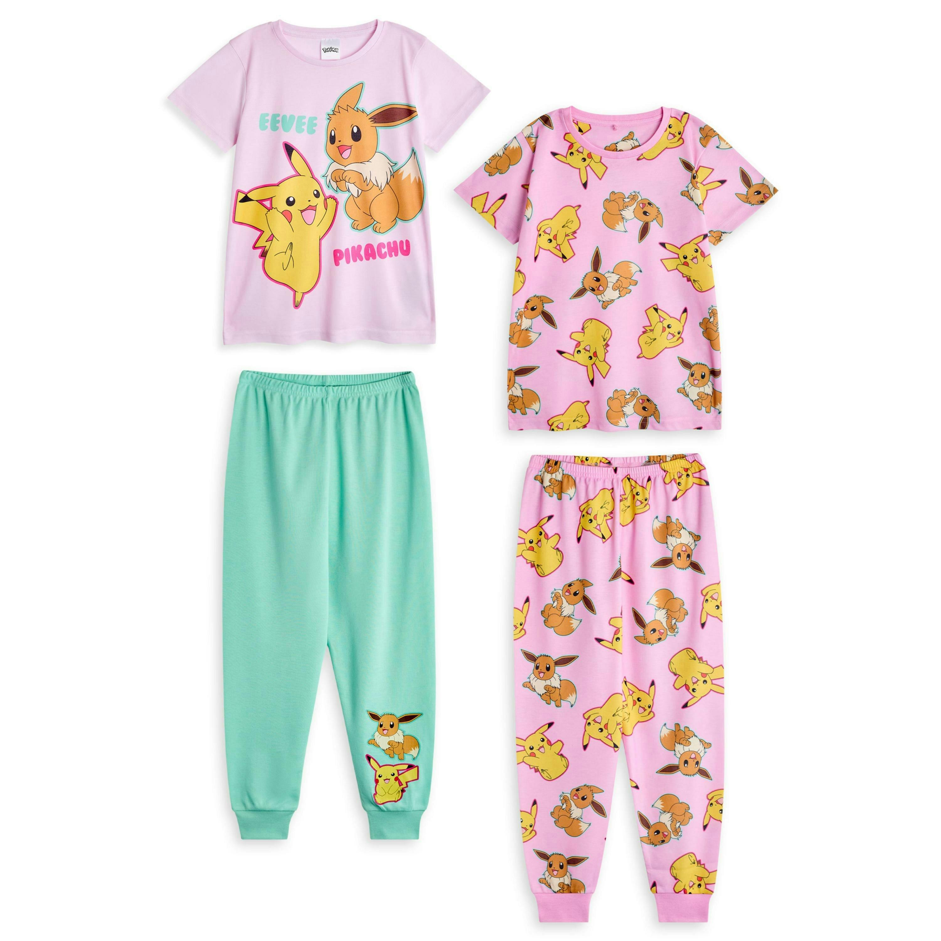 Pokemon Girls Pink Pikachu & Eevee Multi-Pack of 2 Short Sleeve Long Leg Pyjama Set by Vanilla Underground , view 1 of 1