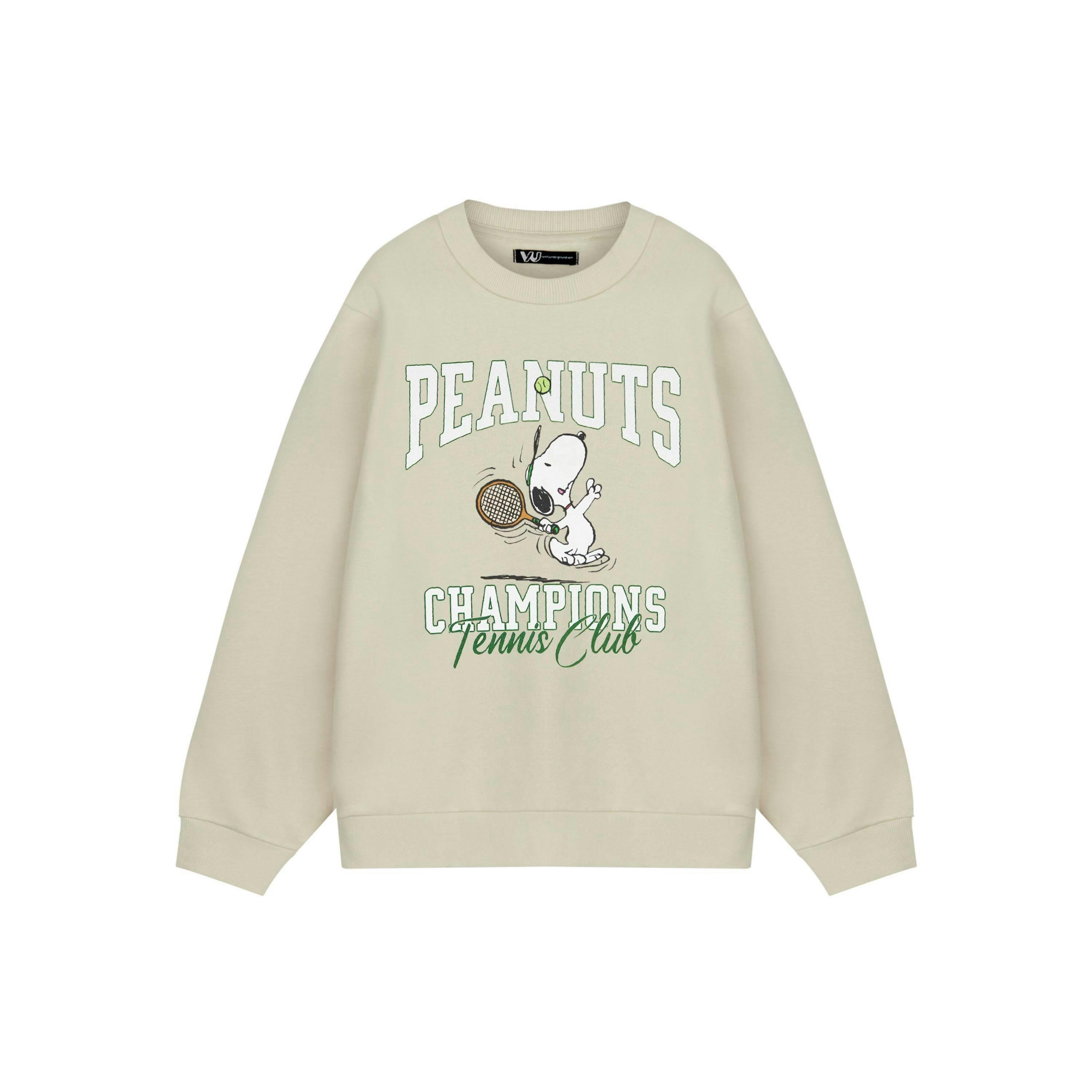 Peanuts Snoopy Unisex Beige Tennis Sweatshirt by Vanilla Underground , view 1 of 1