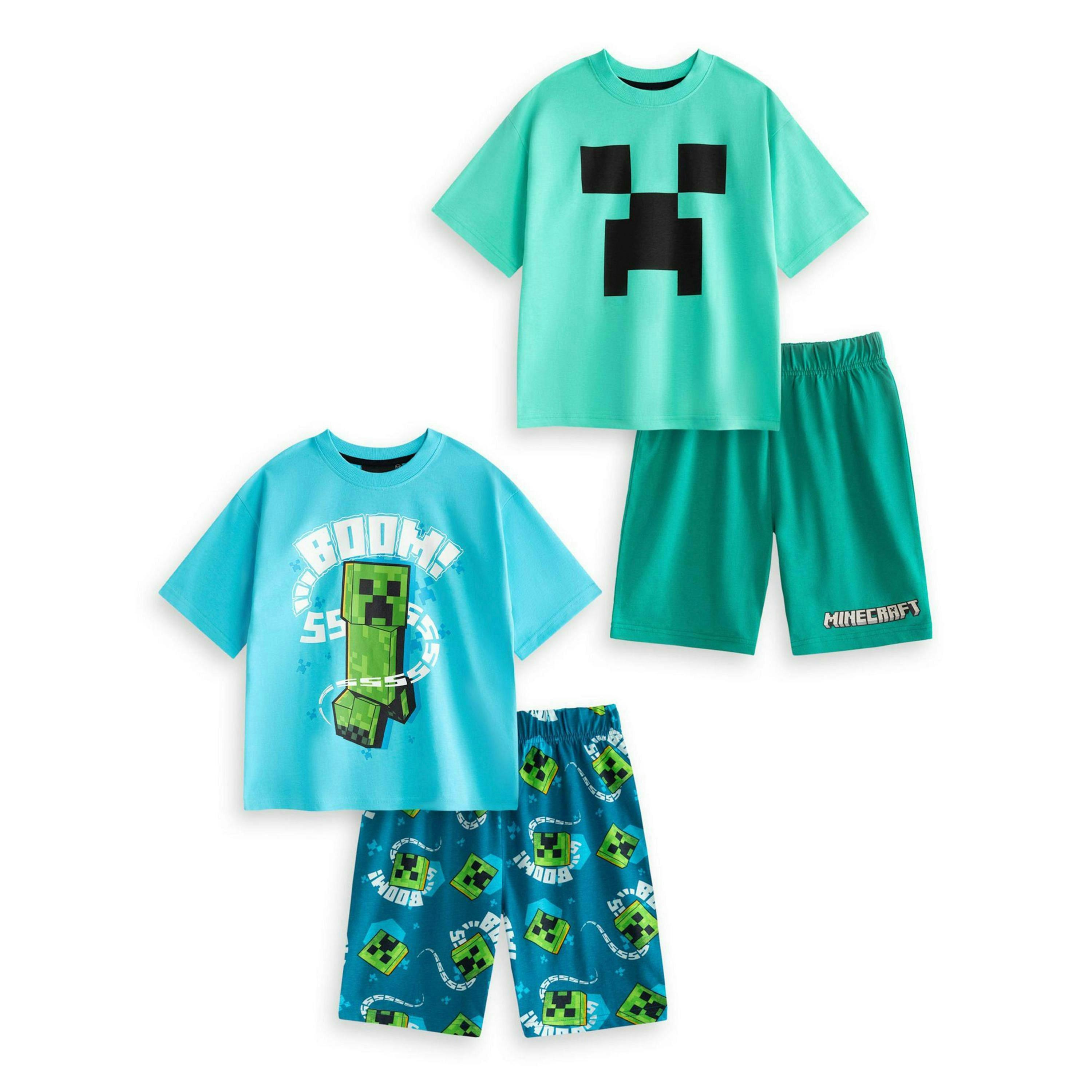 Minecraft Boys Multicoloured Creeper Multi-Pack of 2 Short Sleeve Short Leg Pyjama Set by Vanilla Underground , view 1 of 1